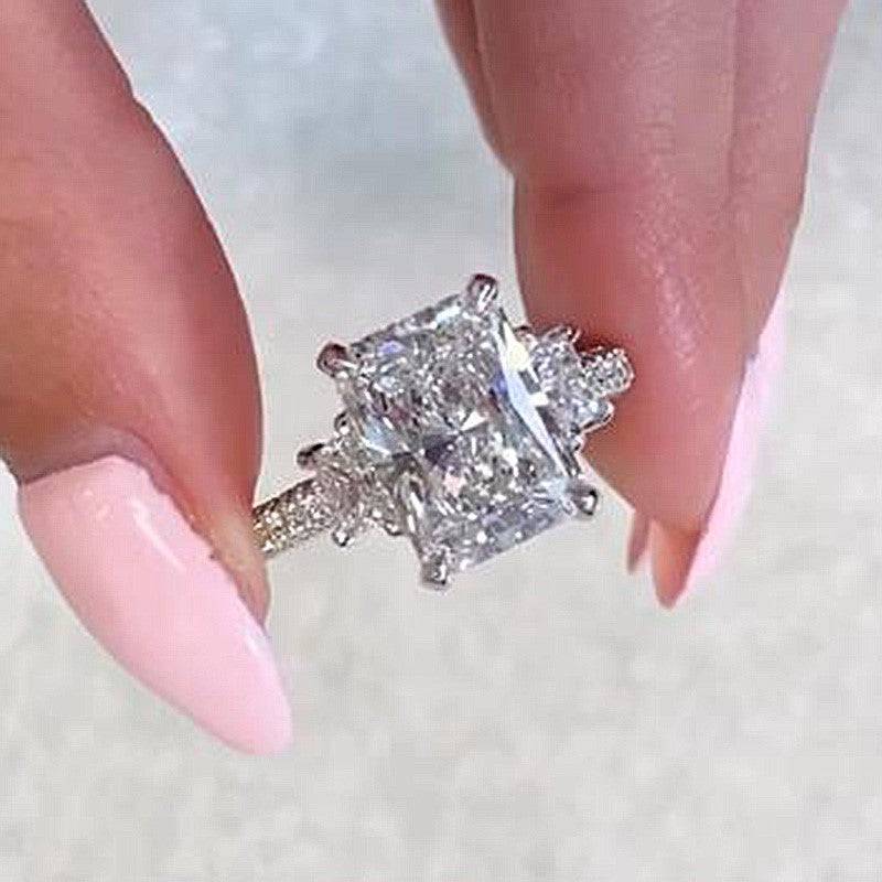 4.5Ct Radiant Cut Three Stone Yellow Gold Promise Ring Engagement Ring In Sterling Silver