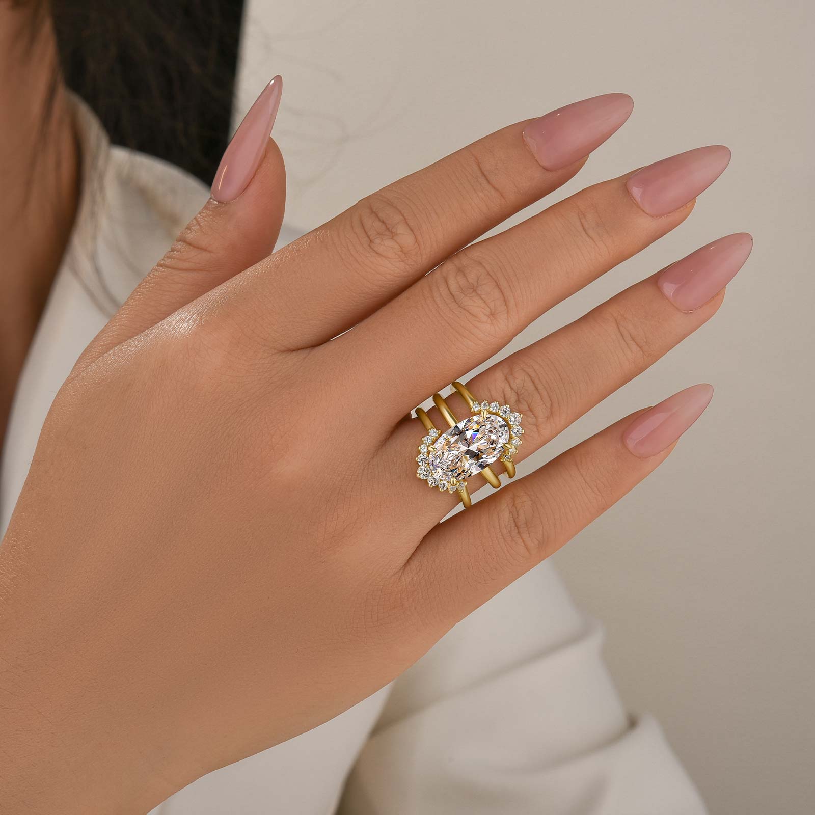 3PC 8.0Ct Wedding Ring Set Luxurious Oval Cut Engagement Ring With Round Cut Wedding Band