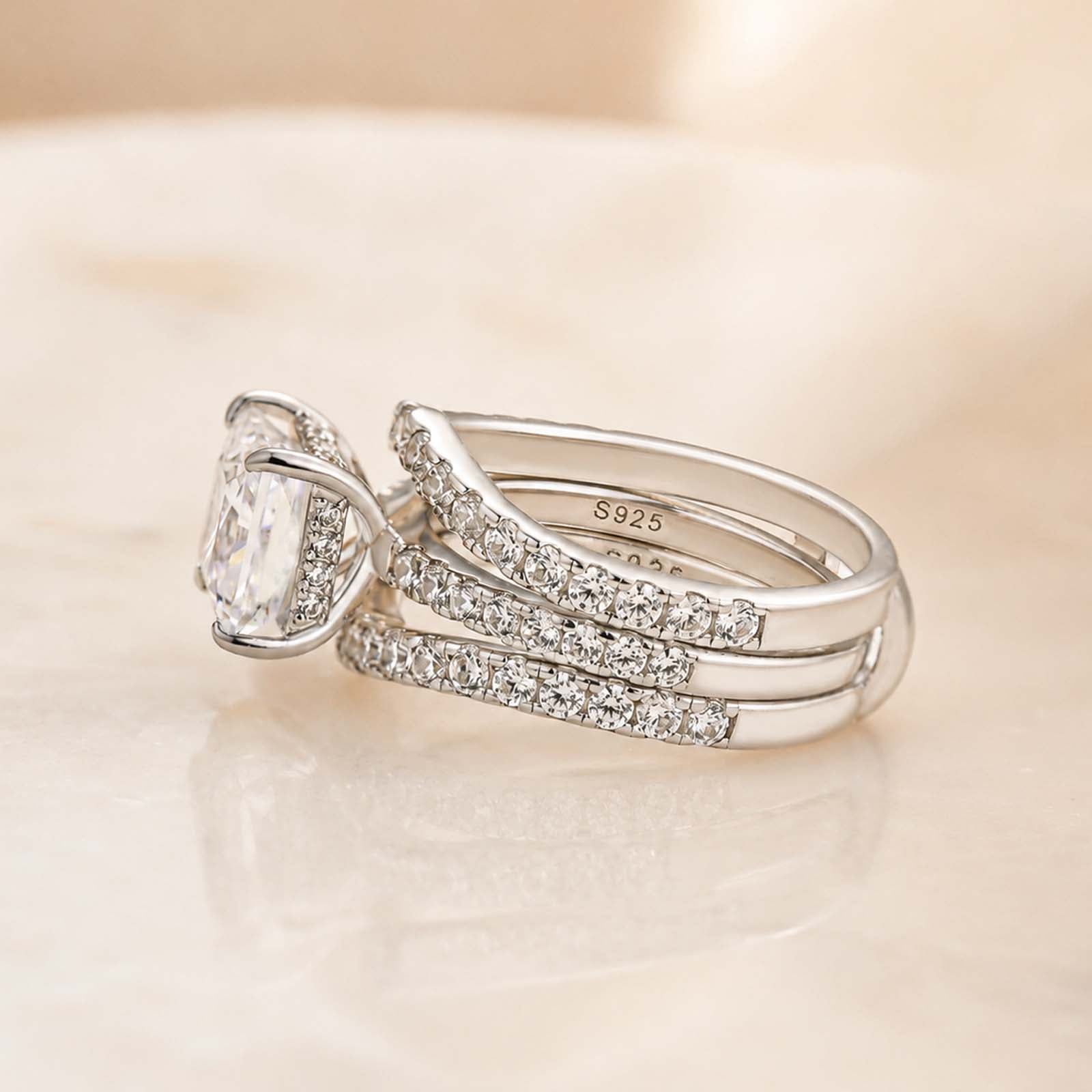 S925 2.0Ct Princess Cut Insert 2PC Wedding Ring Set In Sterling Silver Engagement Ring with Enhancer Band