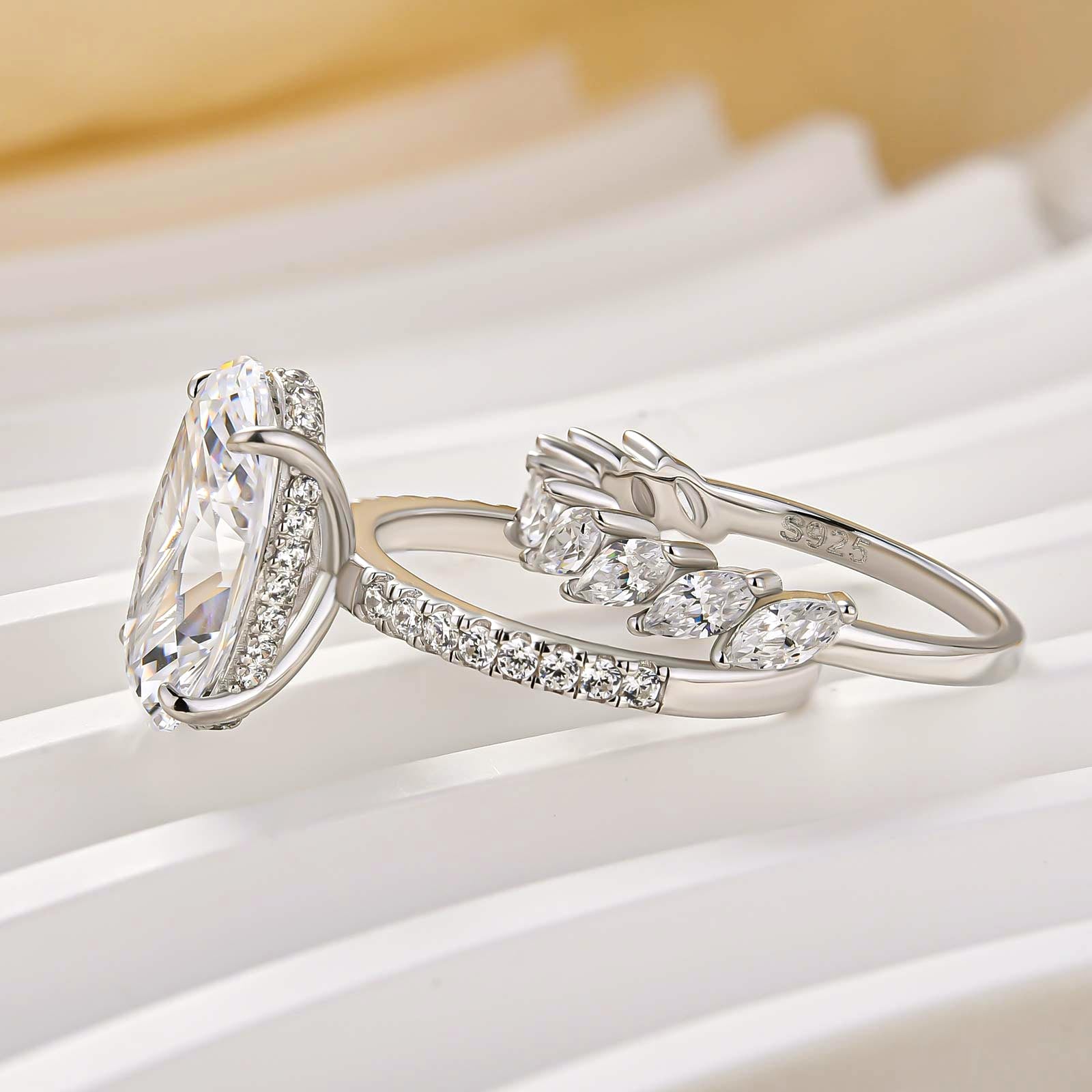 2PC 6.0Ct Oval Cut Wedding Ring Set With Marquise Cut Wedding Band - louilyjewelry
