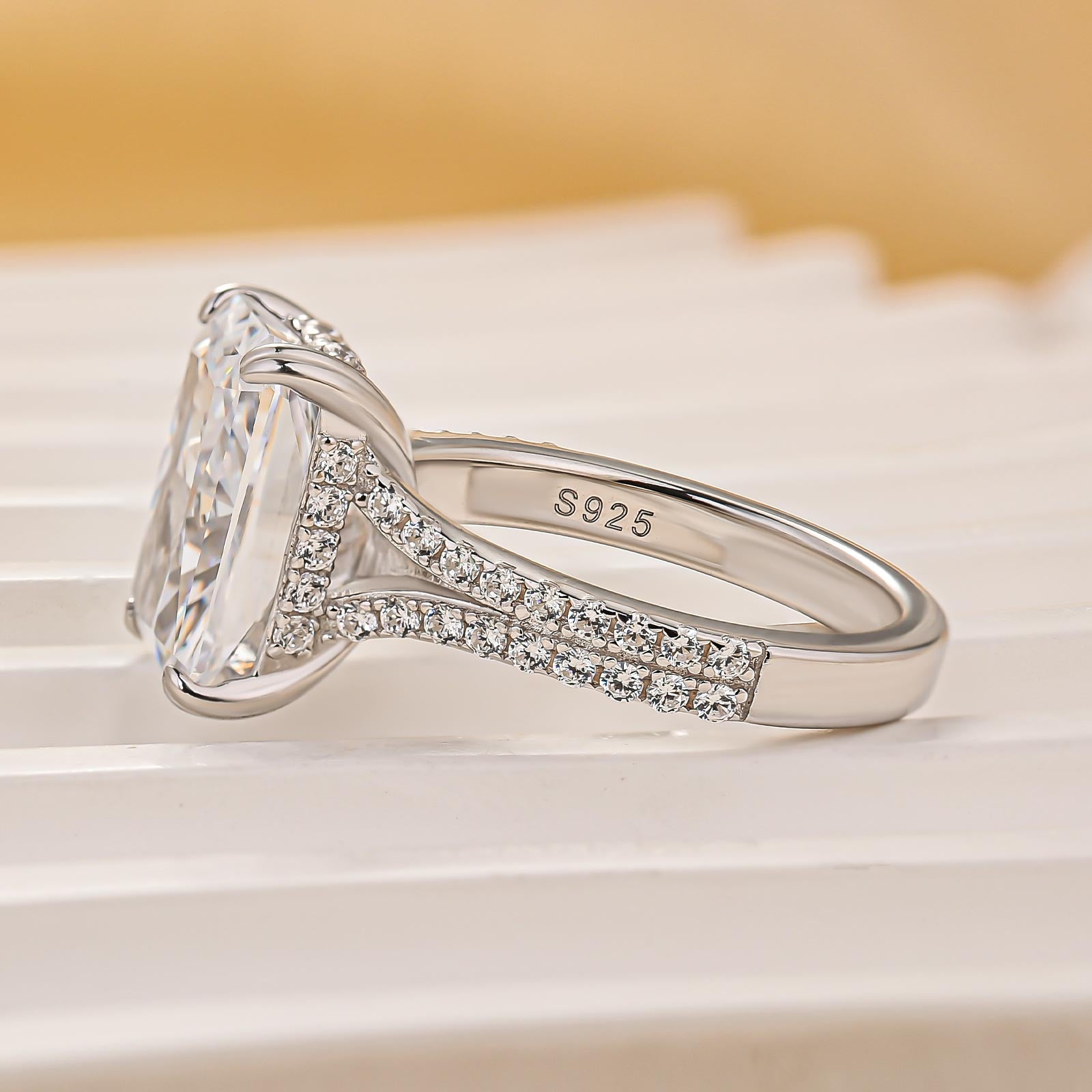 5.5Ct Radiant Cut Side Stone Engagement Ring Travel Ring In Sterling Silver