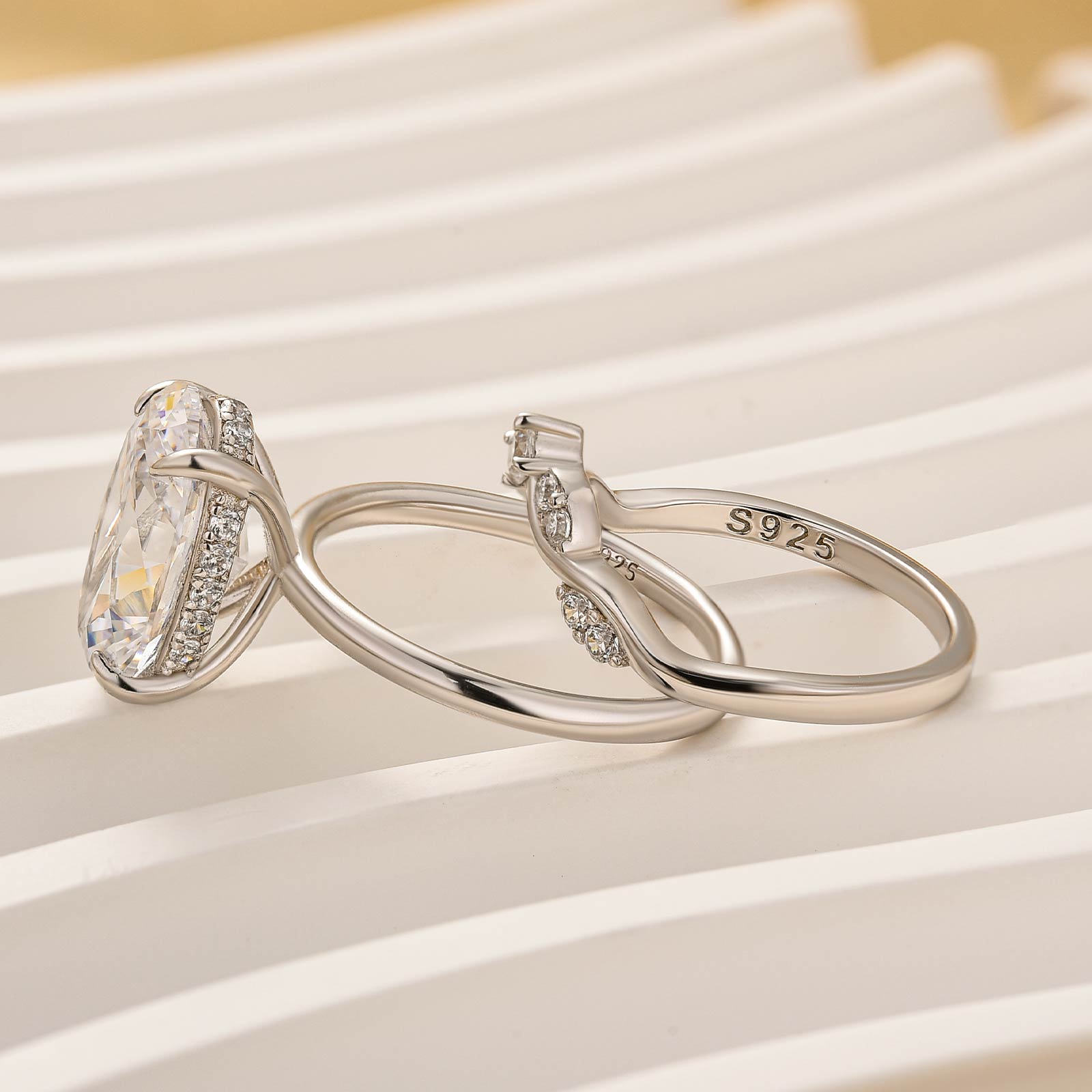 2PC Wedding Set 4.5Ct Oval Cut Hidden Halo Solitaire Engagement Ring with Design Wedding Band