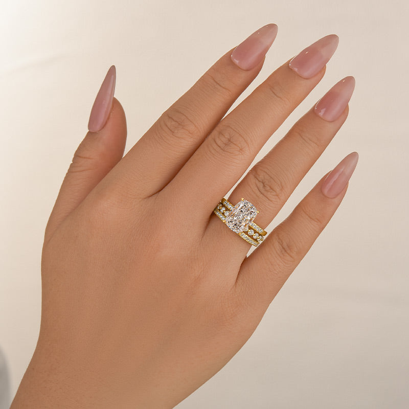 3PC Wedding Ring Set 4.5Ct Cushion Cut Hidden Halo Engagement Ring With Round Cut Wedding Band