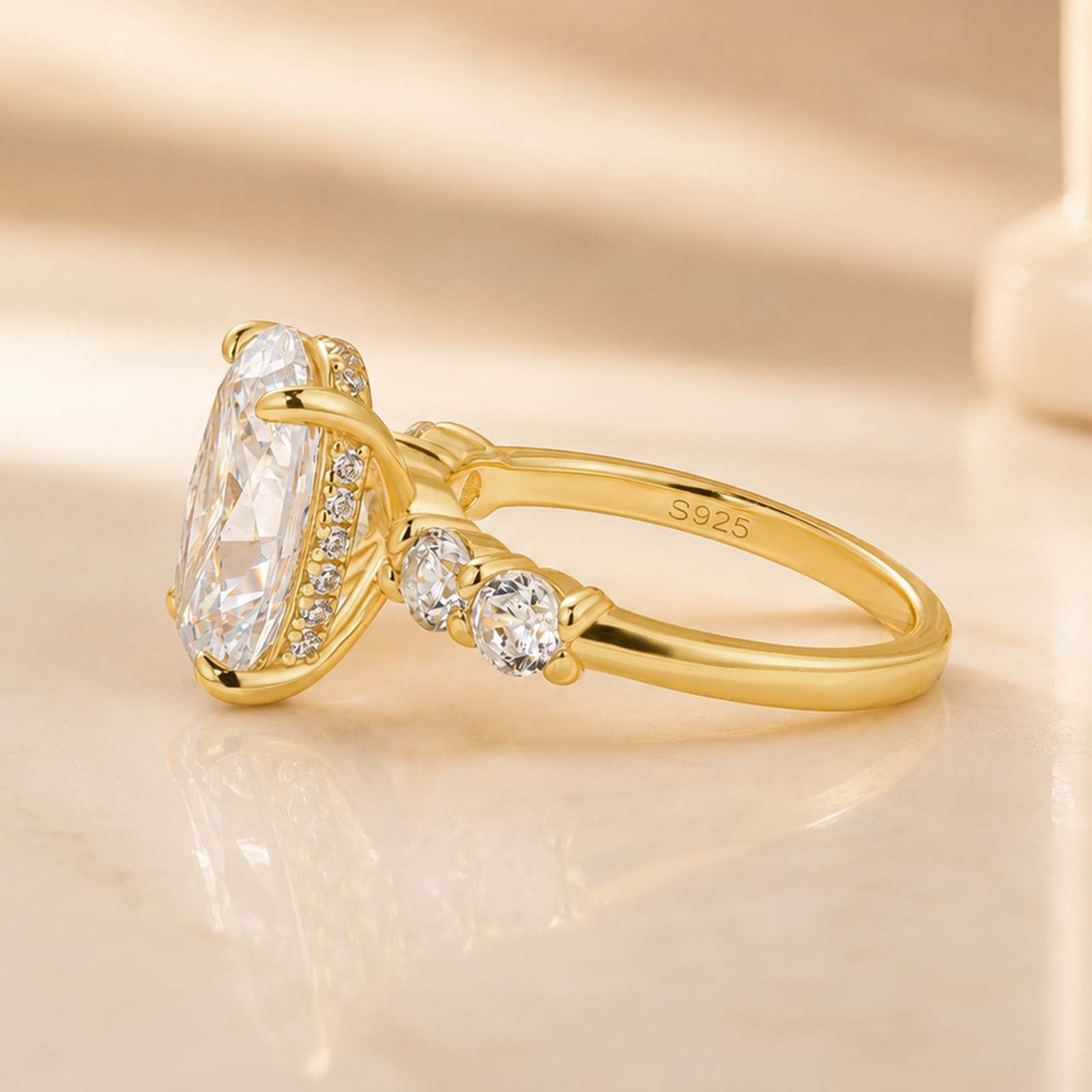 S925 Hidden Halo 5.5Ct Oval Cut Side Stone Engagement Ring Anniversary Ring Gift