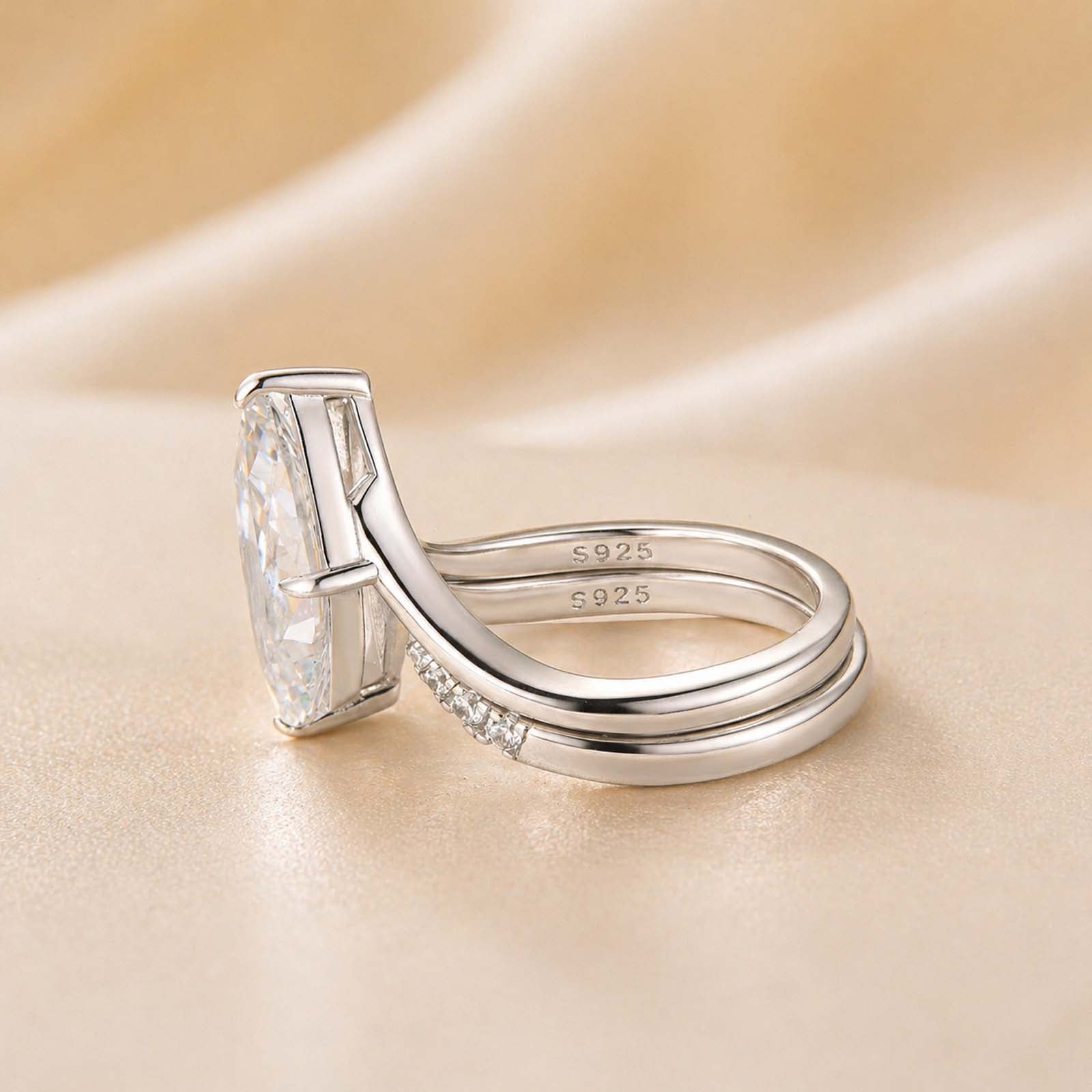 S925 3.0Ct Marquise Cut Insert Wedding Ring Set 2PC Ring Set For Women In Sterling Silver