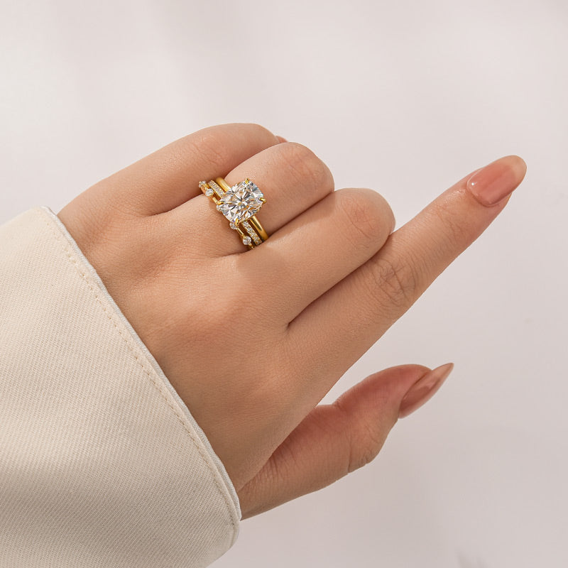 Moissanite 4.0Ct Cushion Cut Solitaire Yellow Gold 3PC Wedding Ring Set