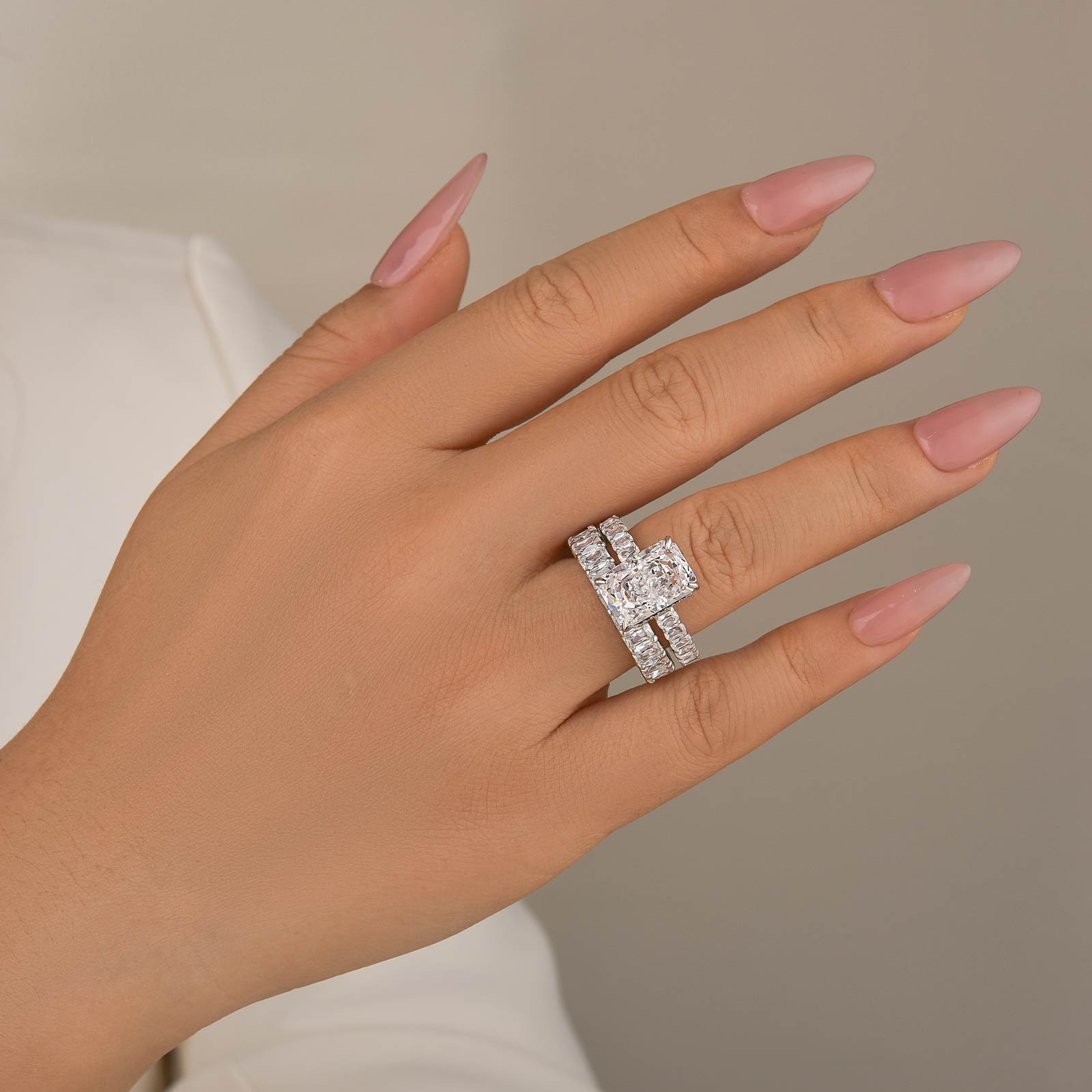 3.5Ct Luxe Radiant Cut Engagement Ring Travel Ring With Radiant Cut Wedding Band