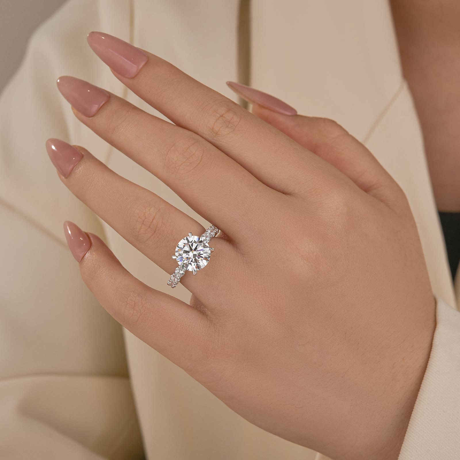 Louily Elegant Round Cut Engagement Ring For Women In Sterling Silver - louilyjewelry