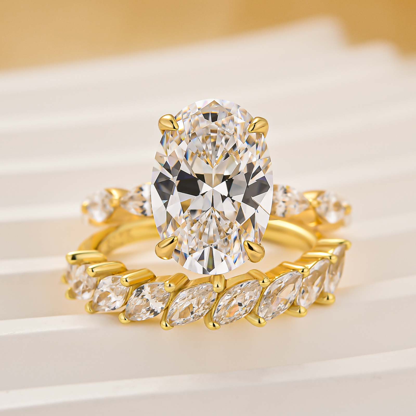 Classic 4.5Ct Oval Cut Wedding Ring Set With Marquise Cut Wedding Band