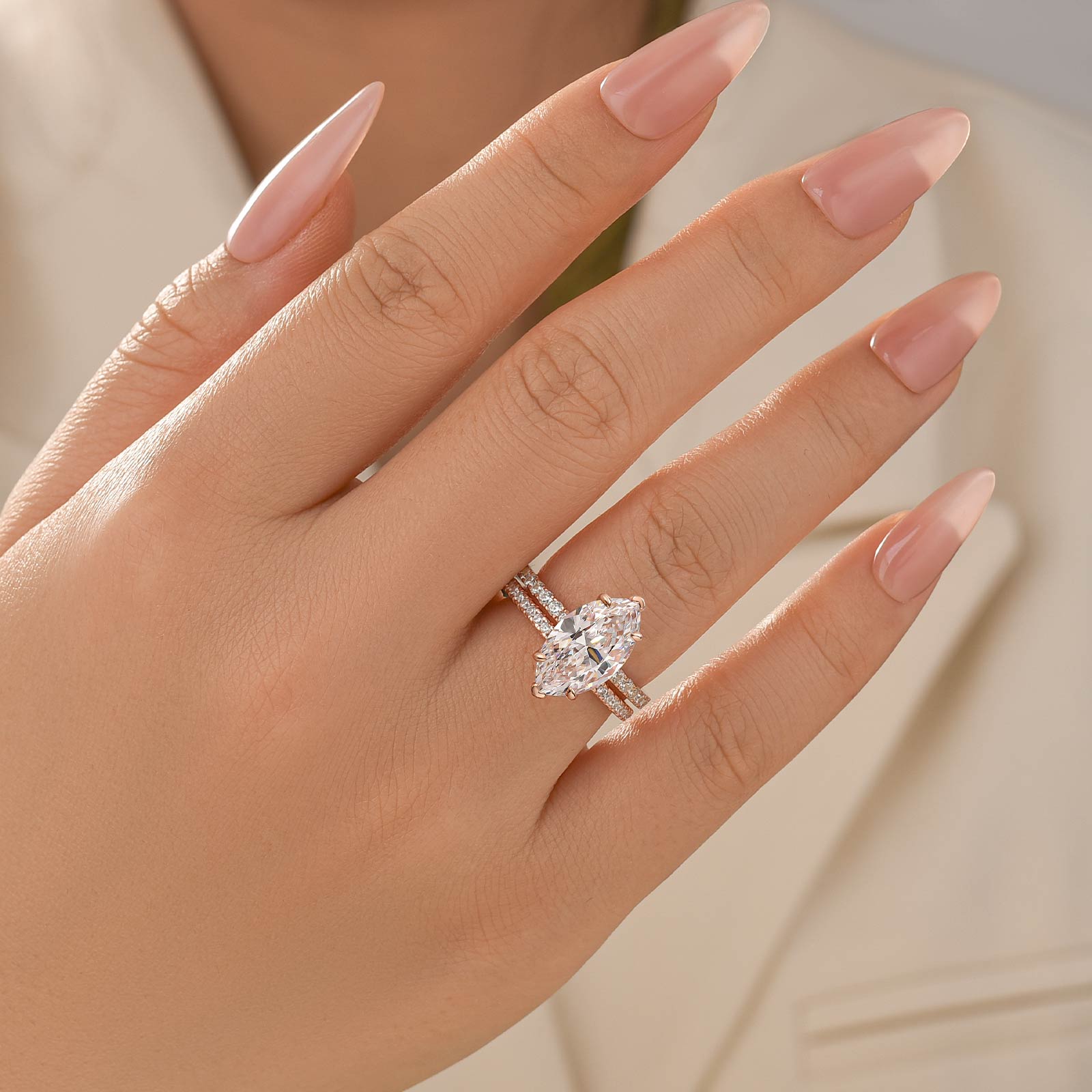 4.0Ct Marquise Cut Wedding Ring Set Travel Ring With Classic Wedding Band - louilyjewelry