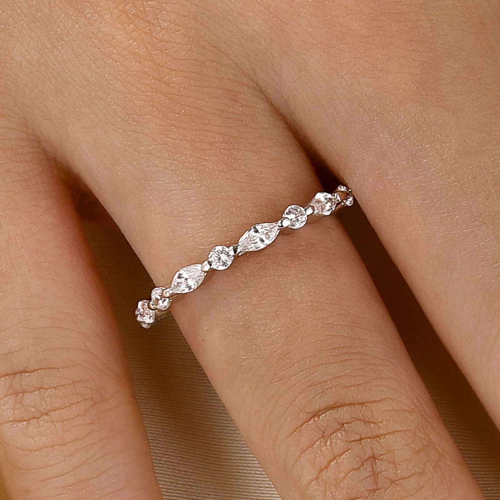 S925 1.0 Ct Marquise Cut Half Eternity Wedding Band Stackable Ring For Everyday Wear