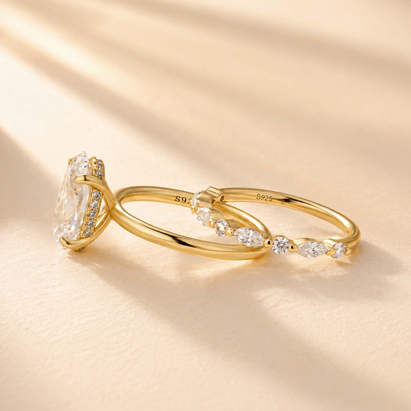 S925 Classic 4.0Ct Oval Cut Hidden Halo Engagement Ring & Wedding Band Stackable Ring Sets For Travel