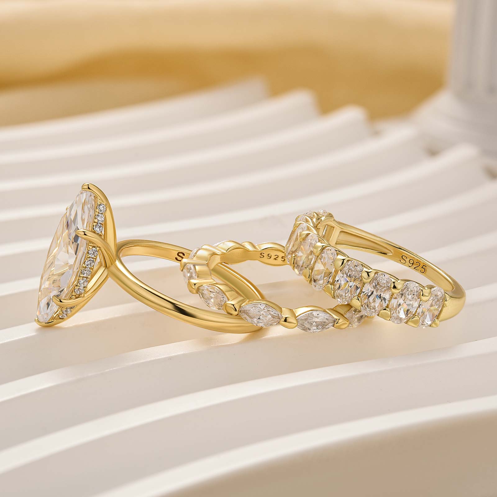 3PC 4.0Ct Marquise Cut Hidden Halo Wedding Ring Set with Marquise&Oval Cut Wedding Band - louilyjewelry