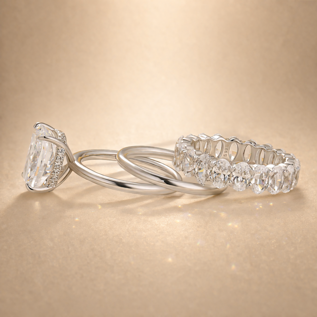 S925 Classic 4.5Ct Cushion Cut Engagement Ring Travel Ring in Sterling Silver with Simple & Full Oval Cut Wedding Bands