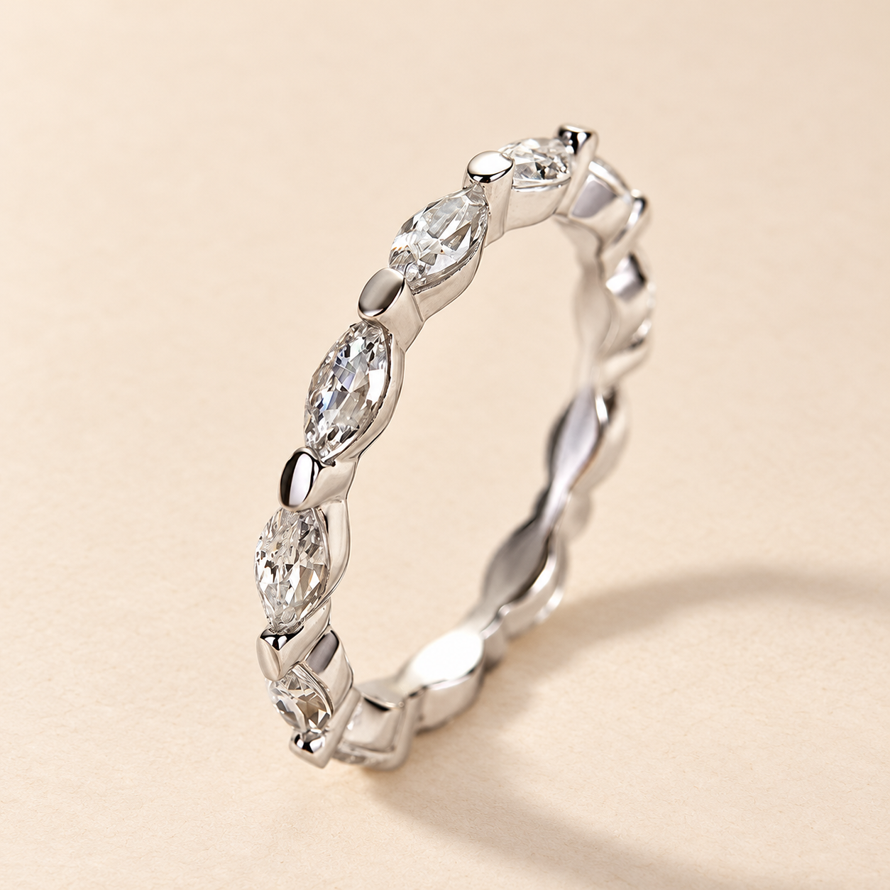 Louily Elegant Marquise Cut Diamond Women's Wedding Band In Sterling Silver