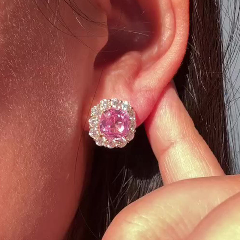 Louily Lovely Pink Stone Cushion Cut Women's Stud Earrings - louilyjewelry