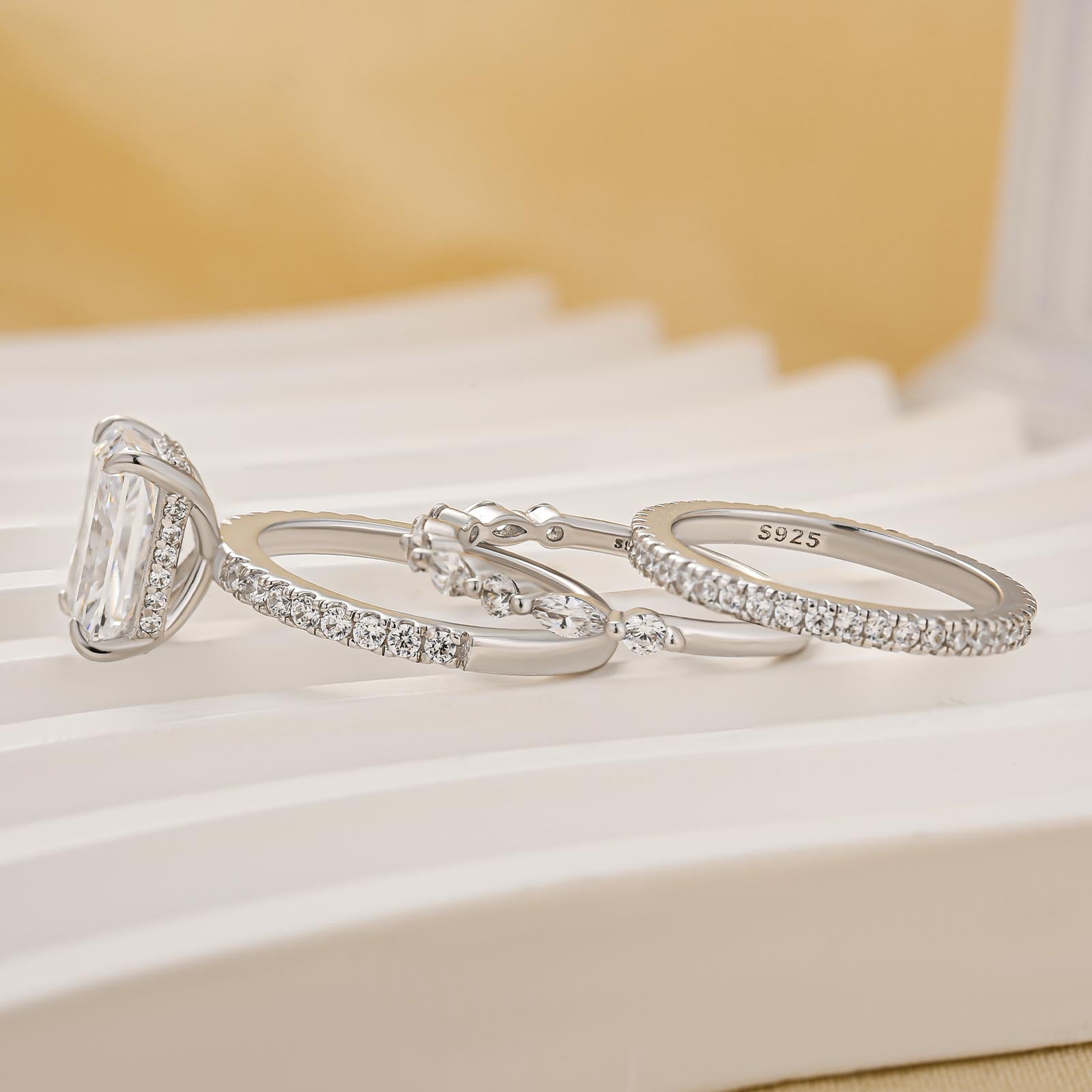 Louily Noble 3.5Ct Radiant Cut 3PC Wedding Ring Set