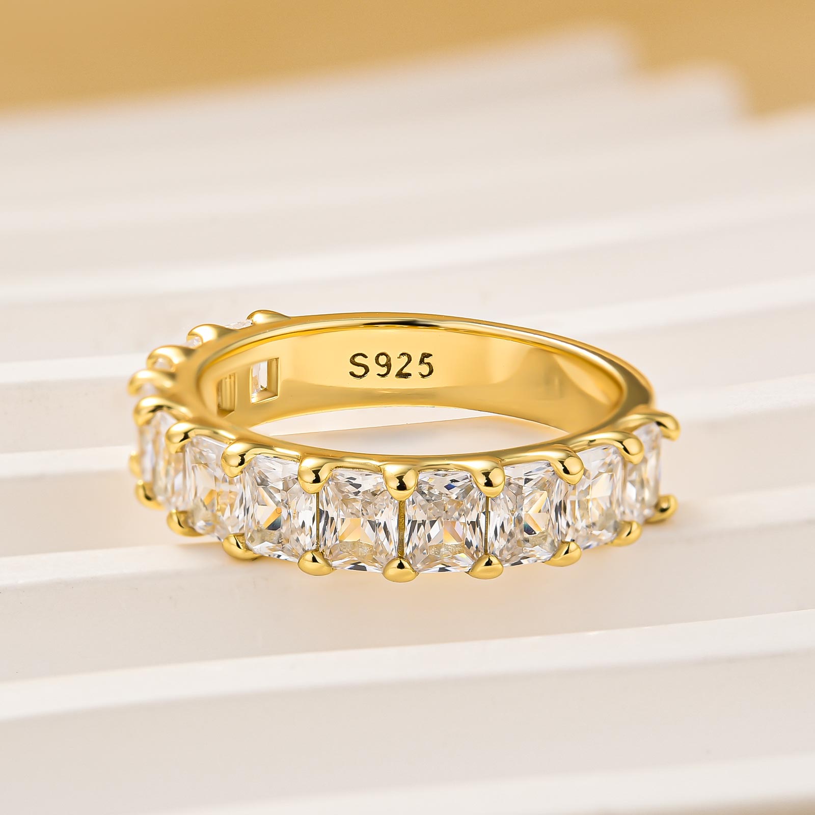 3.0Ct Radiant Cut Half Wedding Band Travel Ring In Sterling Silver - louilyjewelry