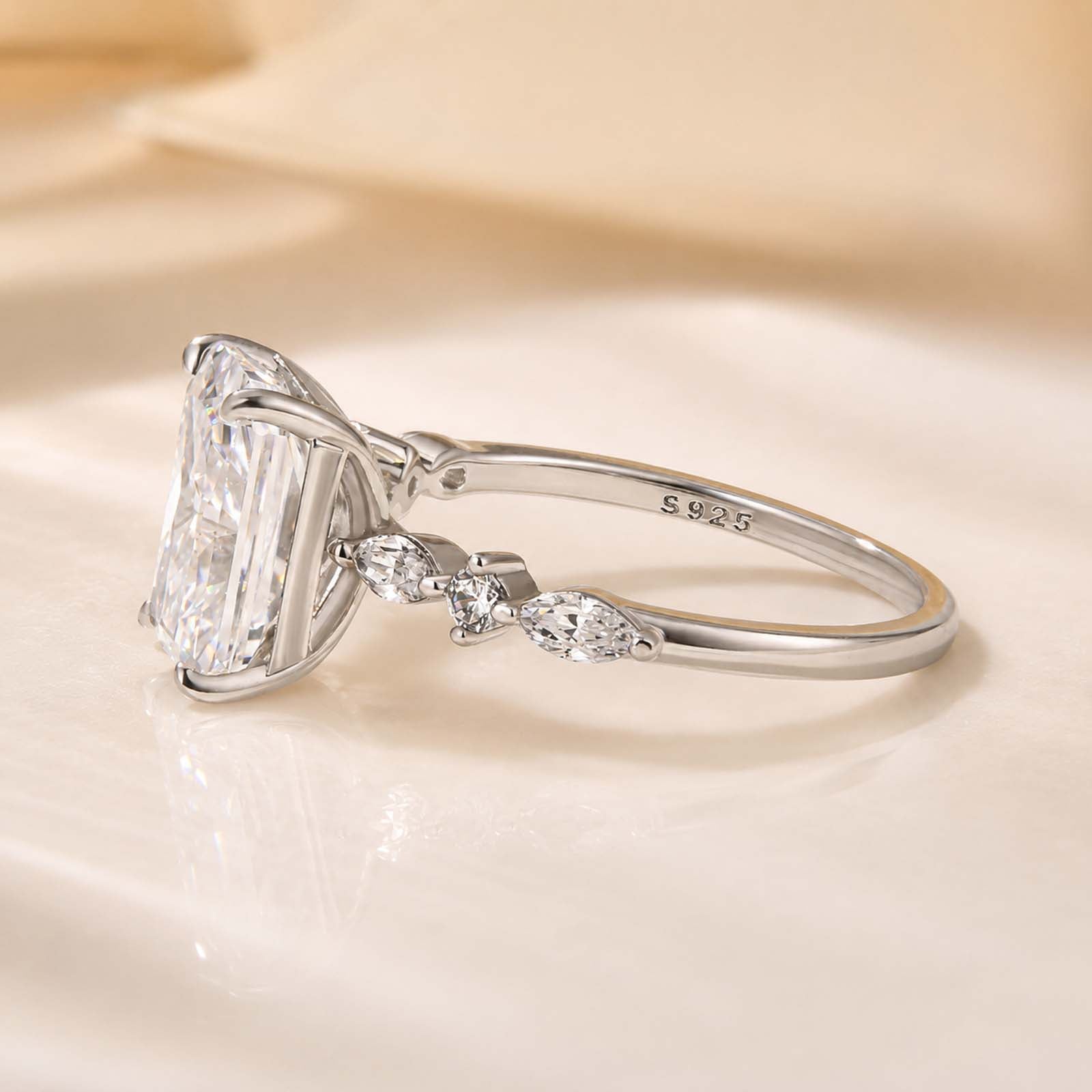 S925 Sparkle 3.5Ct Radiant Cut Engagement Ring For Women In Sterling Silver