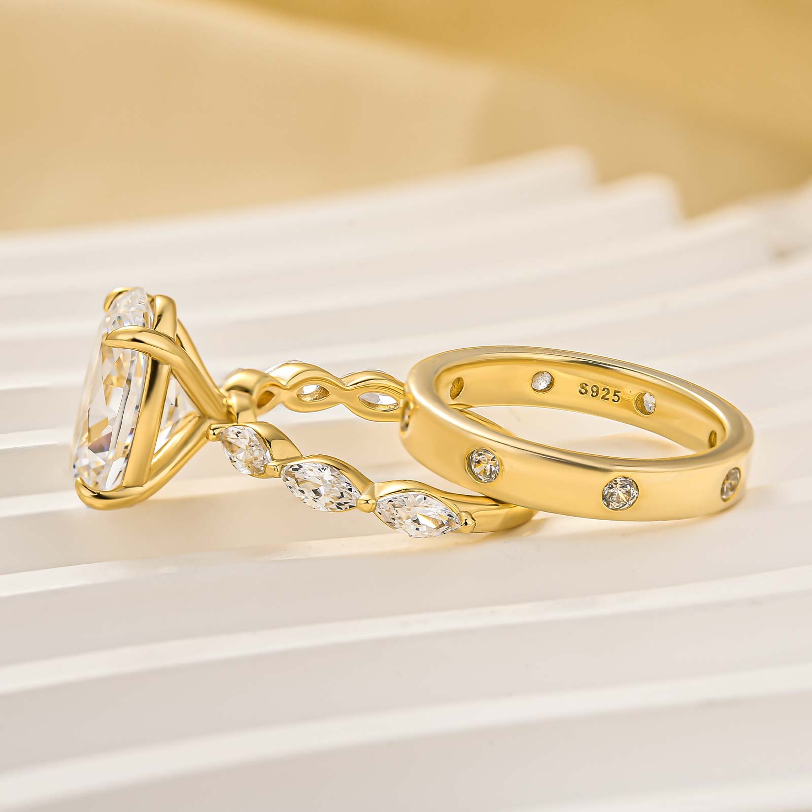 2PC Wedding Ring Set 4.5Ct Oval Cut Engagement Ring With Vintage Round Cut Wide Wedding Band