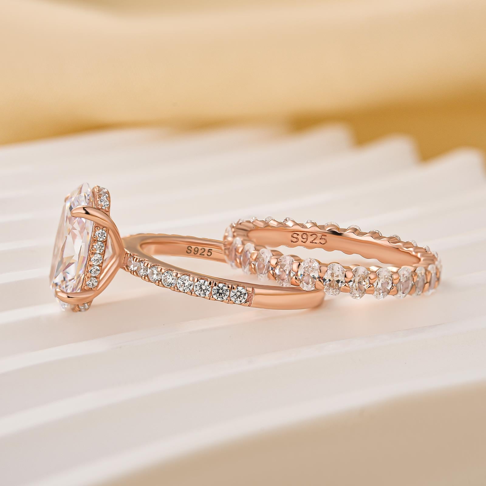 Louily Elegant Yellow Gold Oval Cut Wedding Ring Set In Sterling Silver - louilyjewelry