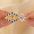 2PC Enhancer Wedding Sets 3.5Ct Marquise Cut Half Enternity Yellow Gold Engagement Ring with Blue & White Stone Enhancer Wedding Band - louilyjewelry