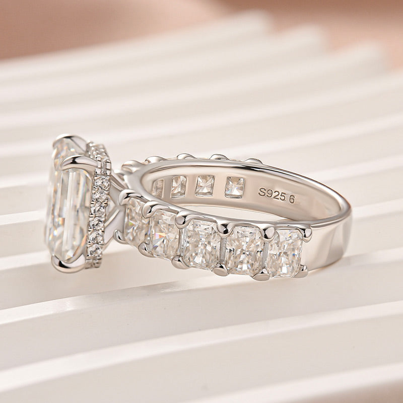 Moissanite 3.5Ct Radiant Cut Engagement Ring with 3.0 Ct Radiant Cut Band - louilyjewelry