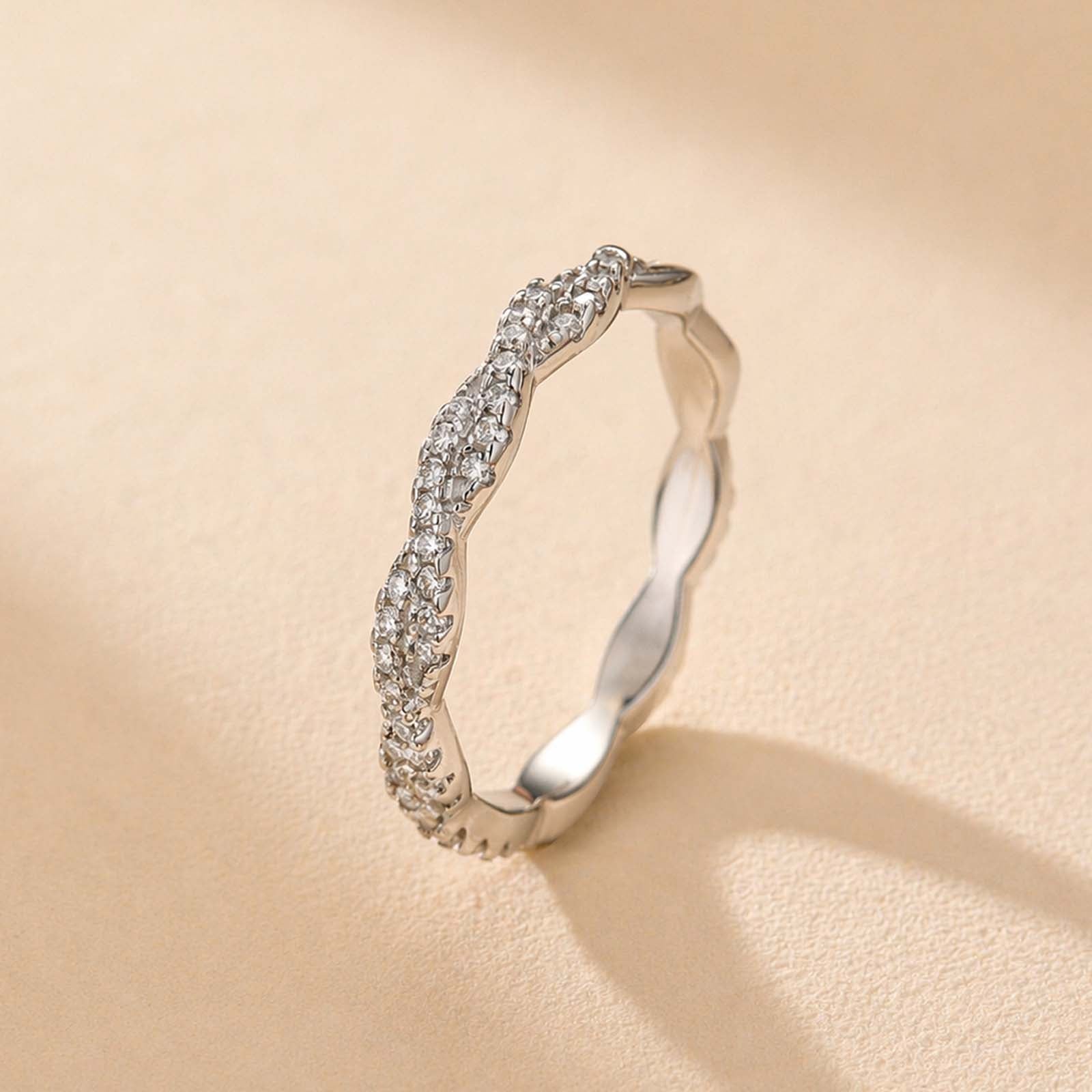 S925 Moissanite 0.35Ct Wave-Shaped Eternity Band Stackable Wedding Ring For Women