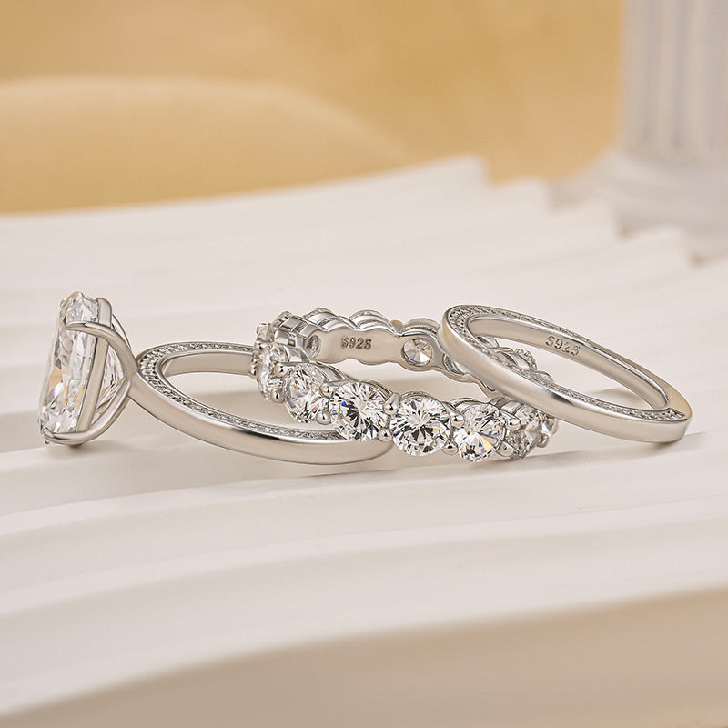 3PC Wedding Ring Set 4.0Ct Solitaire Oval Cut Engagement Ring With Plain Wedding Band