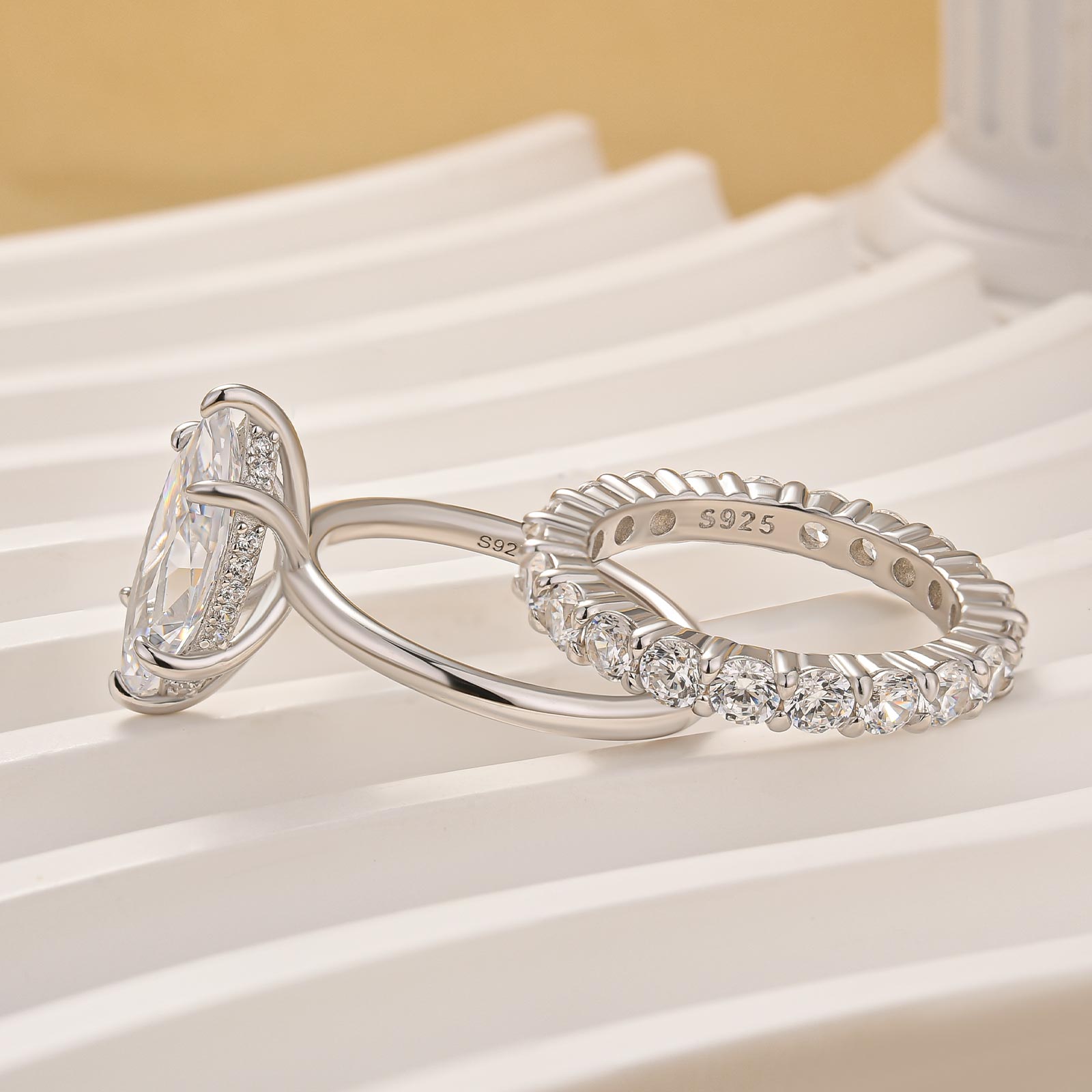 2PC Fashion 3.0Ct Marquise Cut Engagement Ring Wedding Ring Set