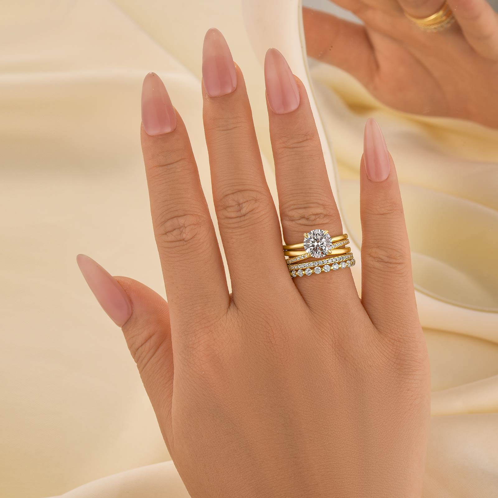 4PC Round Cut 2.0Ct Solitaire Engagement Ring Wedding Ring Set