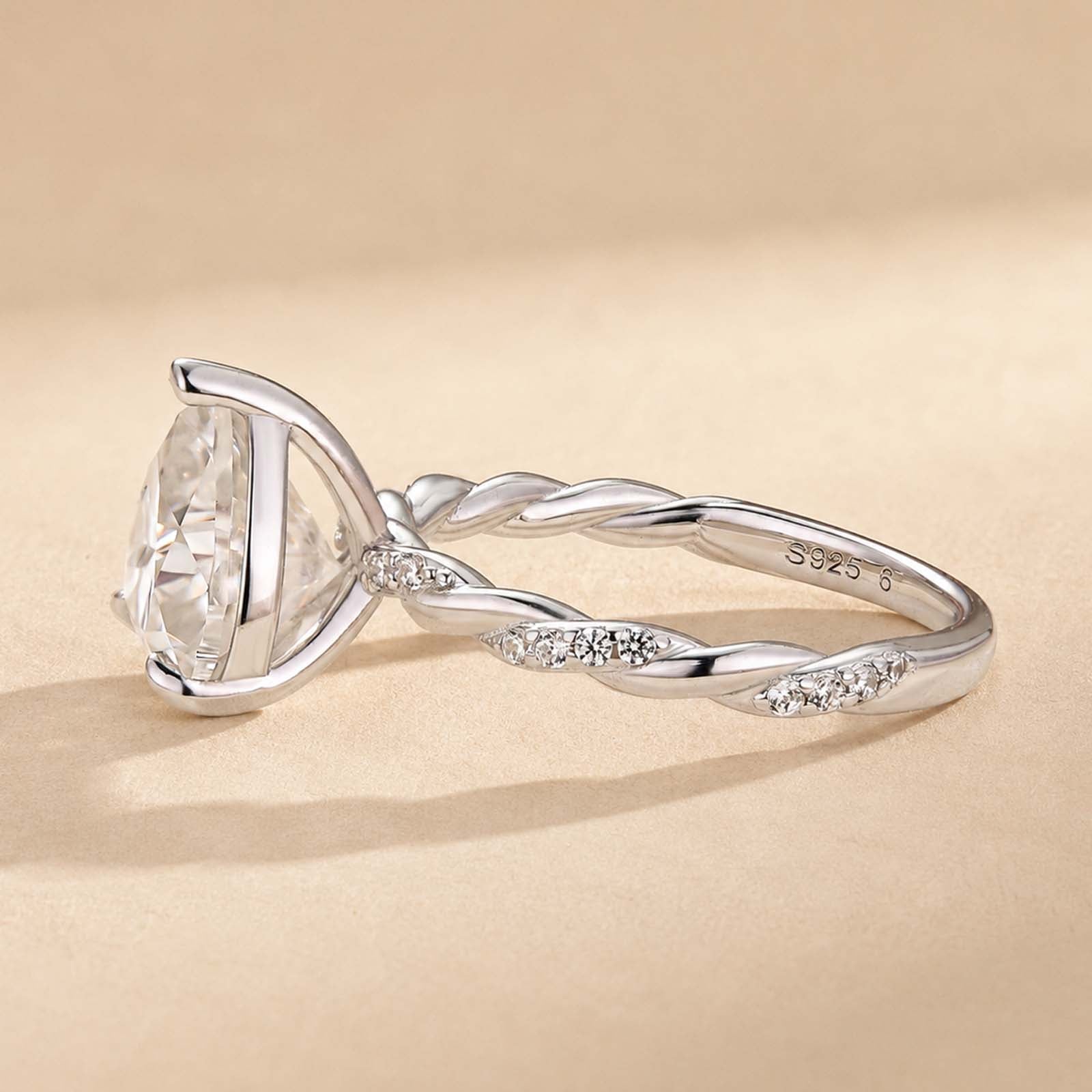 S925 Moissanite 3.0Ct Heart Cut Twist Romantic Everyday Wearable Ring For Date Nights