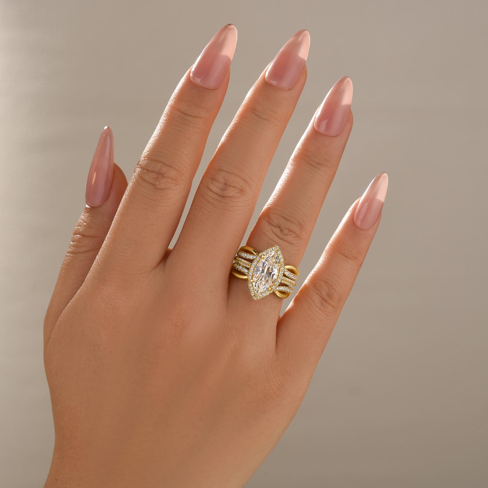 Louily Unique 2PC 3.0Ct Halo Marquise Cut Wedding Ring Set with Jacket Wedding Band