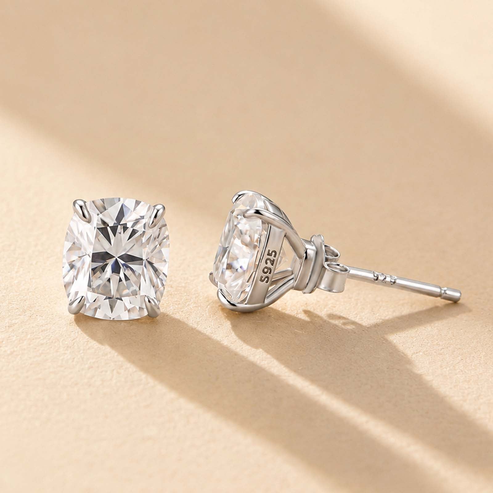 S925 Moissanite 1.5Ct*2 Cushion Cut Stud Earrings Matching Bridal Jewelry Set