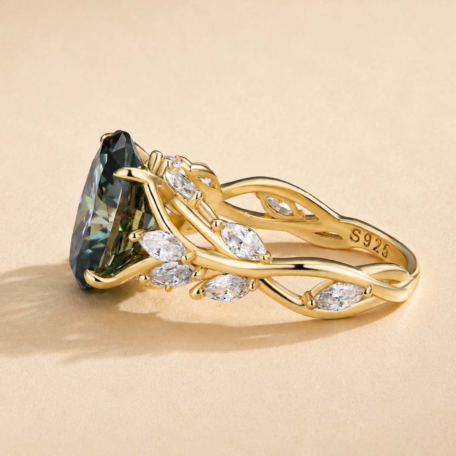 S925 Moissanite 3.5 Oval Vine Ring Self Love Ring Gift Green Stone Daily Wearable Ring For Her