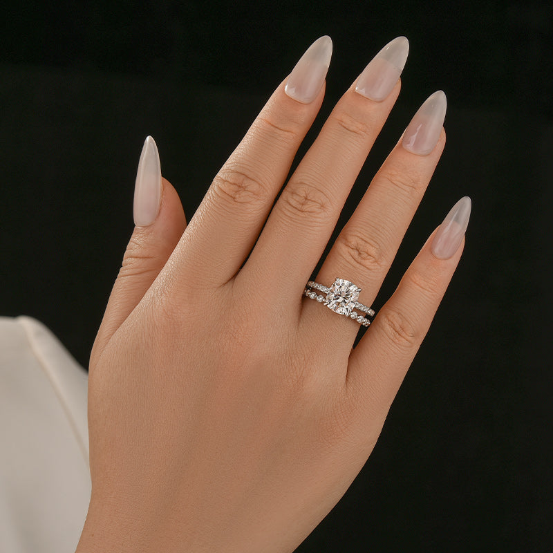 Moissanite 3.0 Ct Cushion Cut White Gold Bridal Ring Set