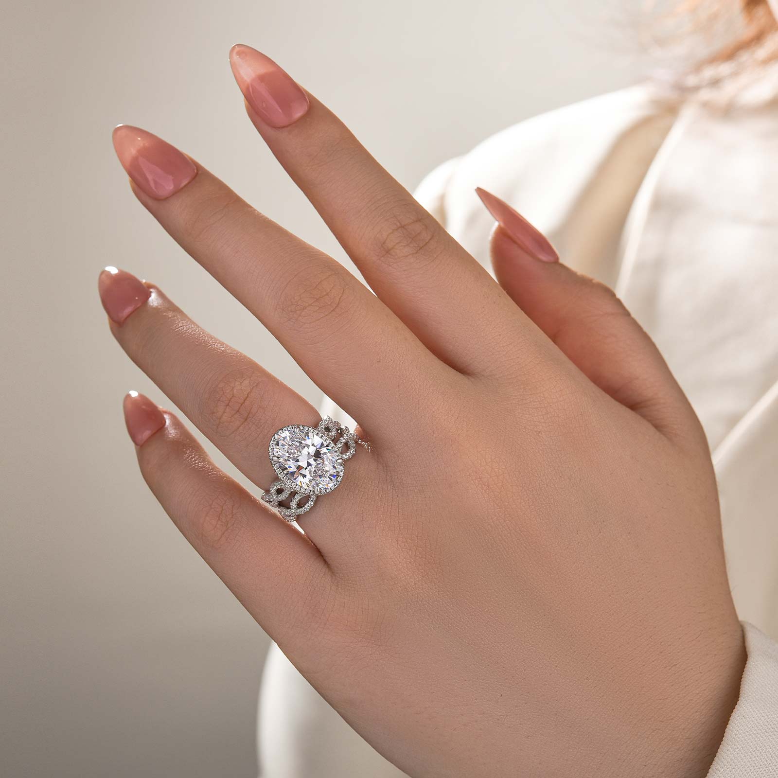 S925 4.5Ct Oval Cut Twist Engagement Ring with Twist Wedding Band - louilyjewelry