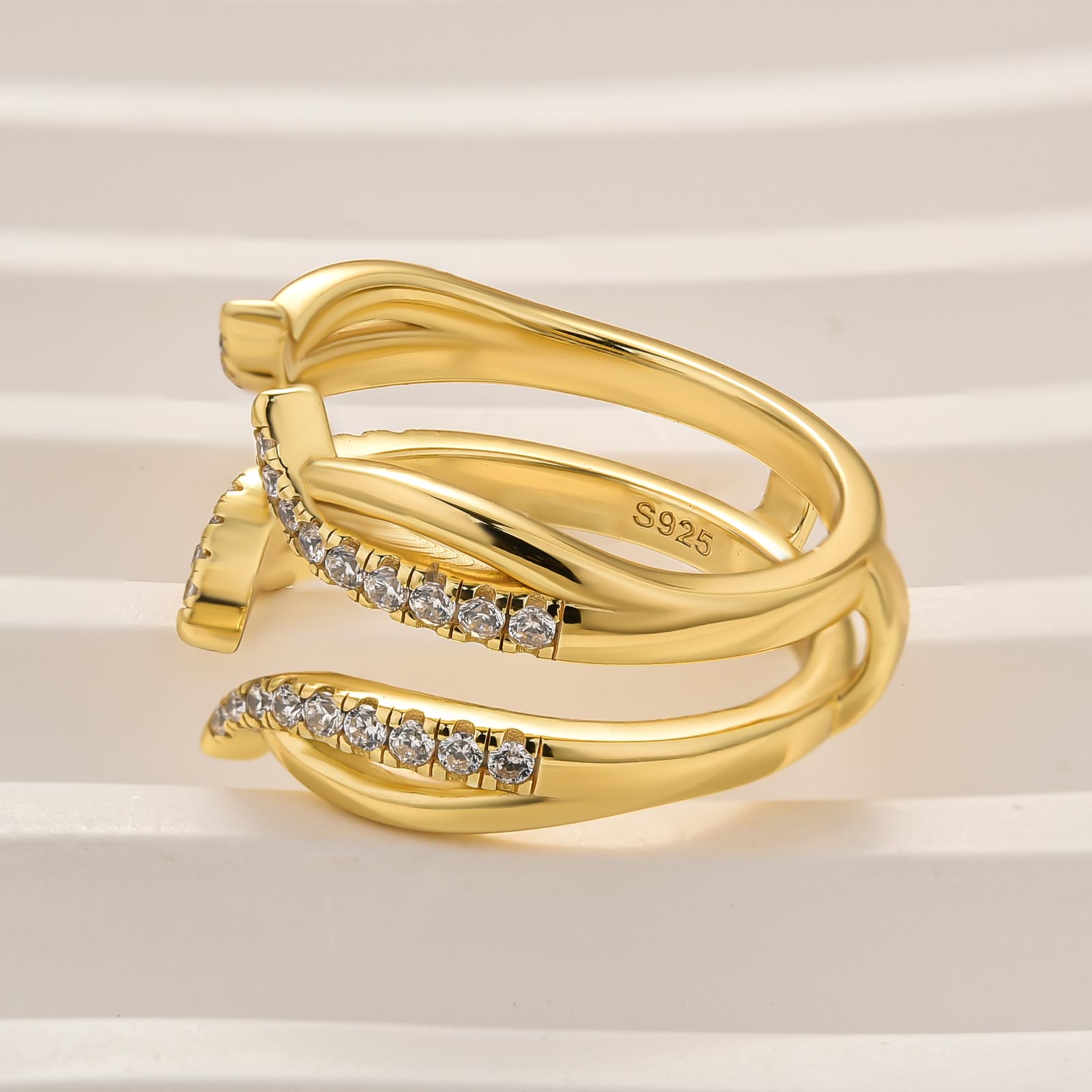 Louily Unique Round Cut Vintage Yellow Gold Jacket Wedding Band In Sterling Silver - louilyjewelry