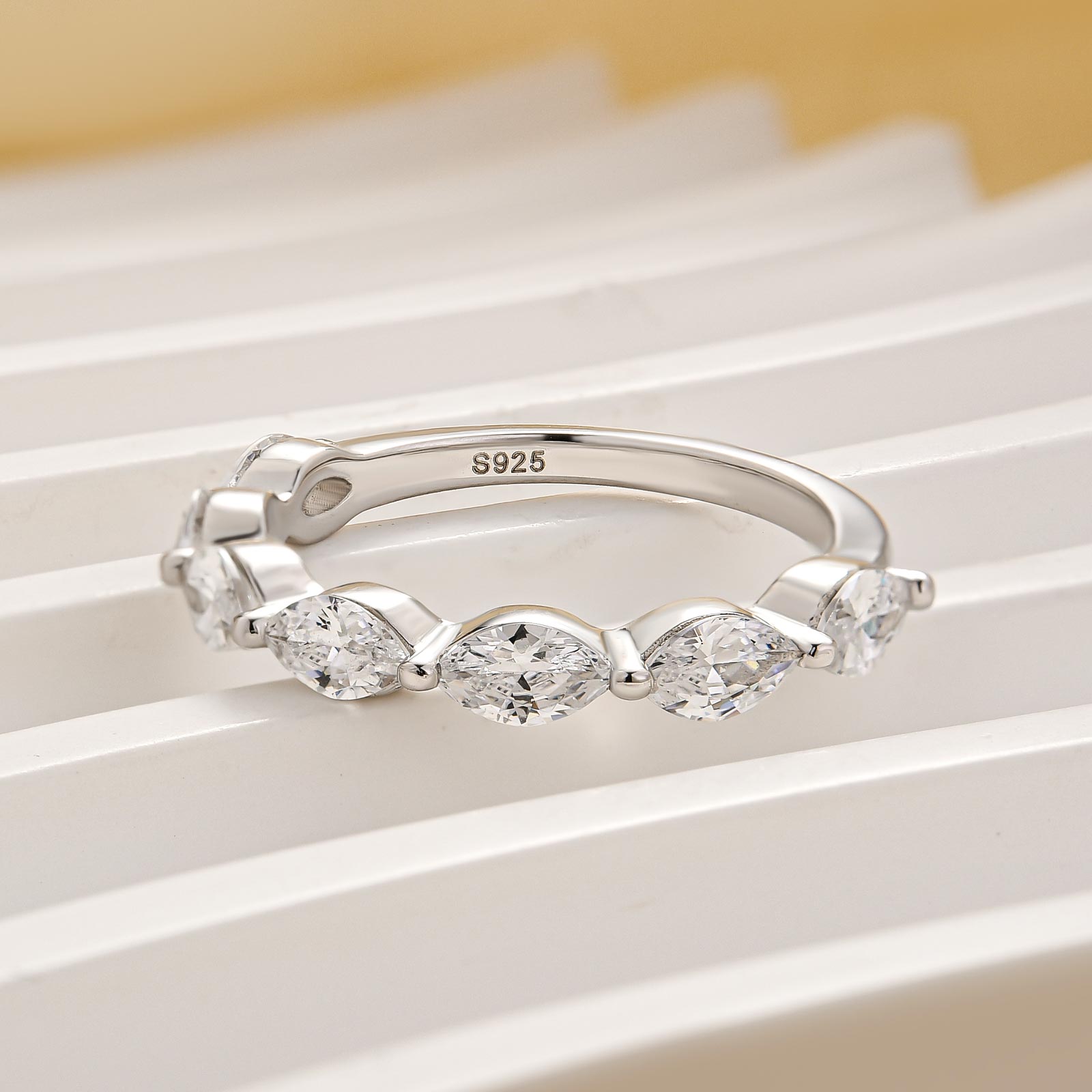 Elegant Marquise Cut Half Wedding Band In Sterling Silver - louilyjewelry