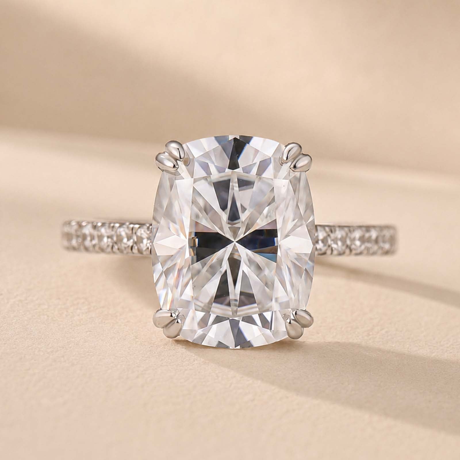 S925 Moissanite 5.5 Cushion Cut Bold Self-Love Half Pave Ring For Everyday Wear