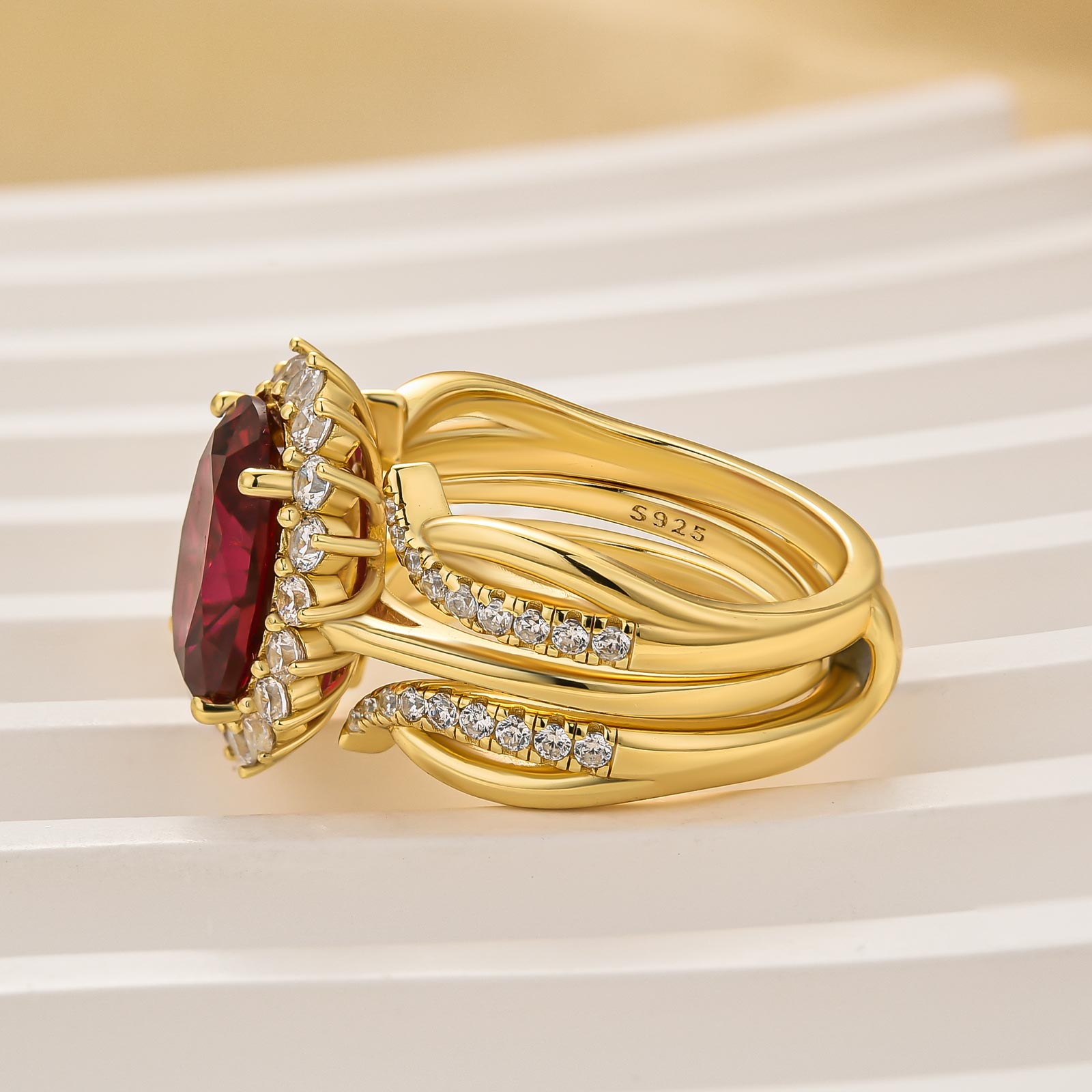 2PC Halo 4.5Ct Oval Cut Wedding Ring Set Engagement Ring With Jacket Wedding Band