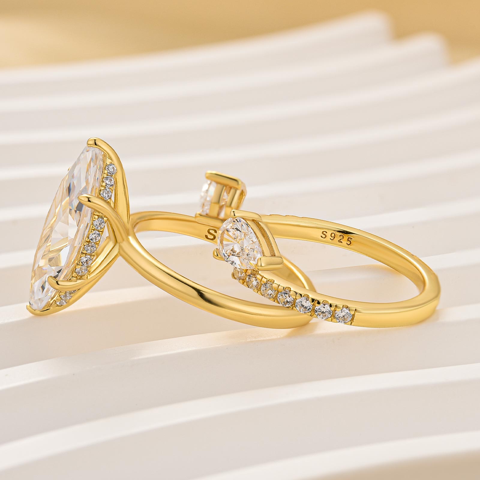 2PC 4.0Ct Marquise Cut Hidden Halo Engagement Ring With Pear Cut Open Wedding Band