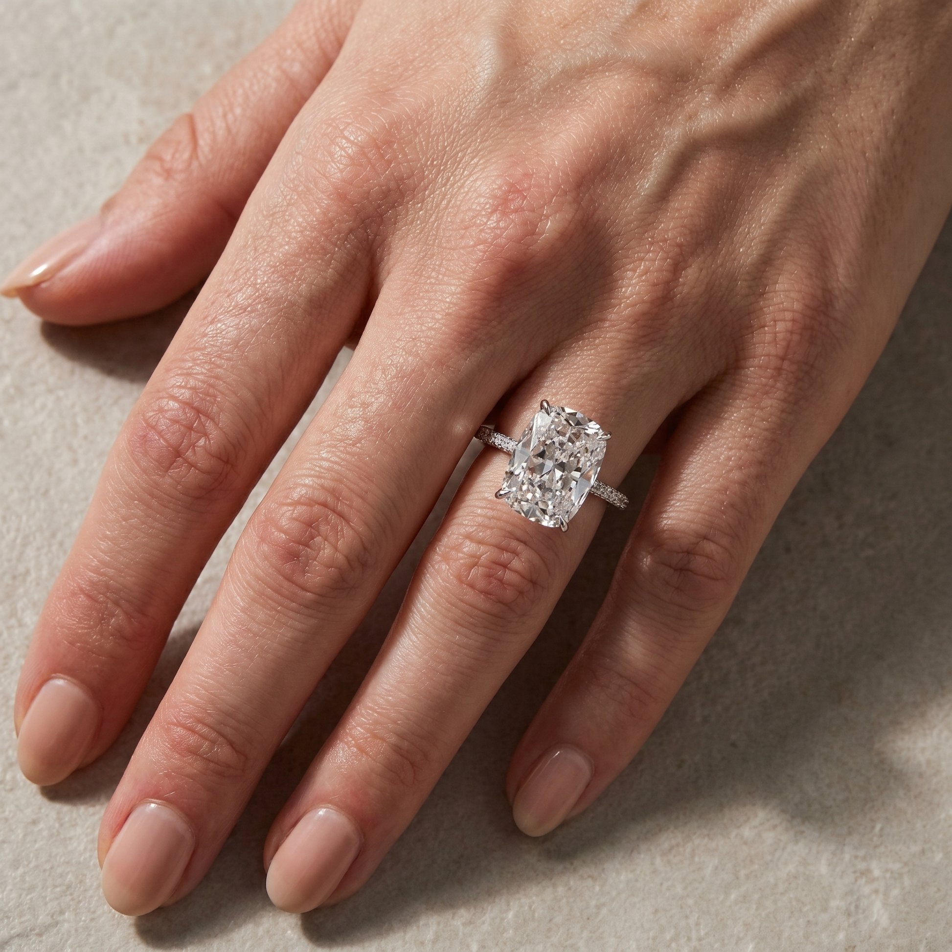 Louily Luxurious Elongated Cushion Cut Engagement Ring For Women In Sterling Silver