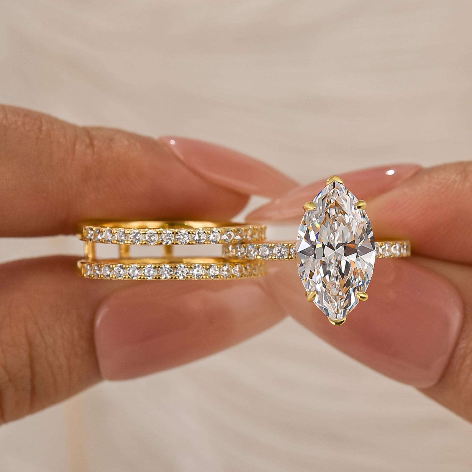 4.0Ct Marquise Cut Insert Wedding Ring Set With Engagement Ring Enhancer