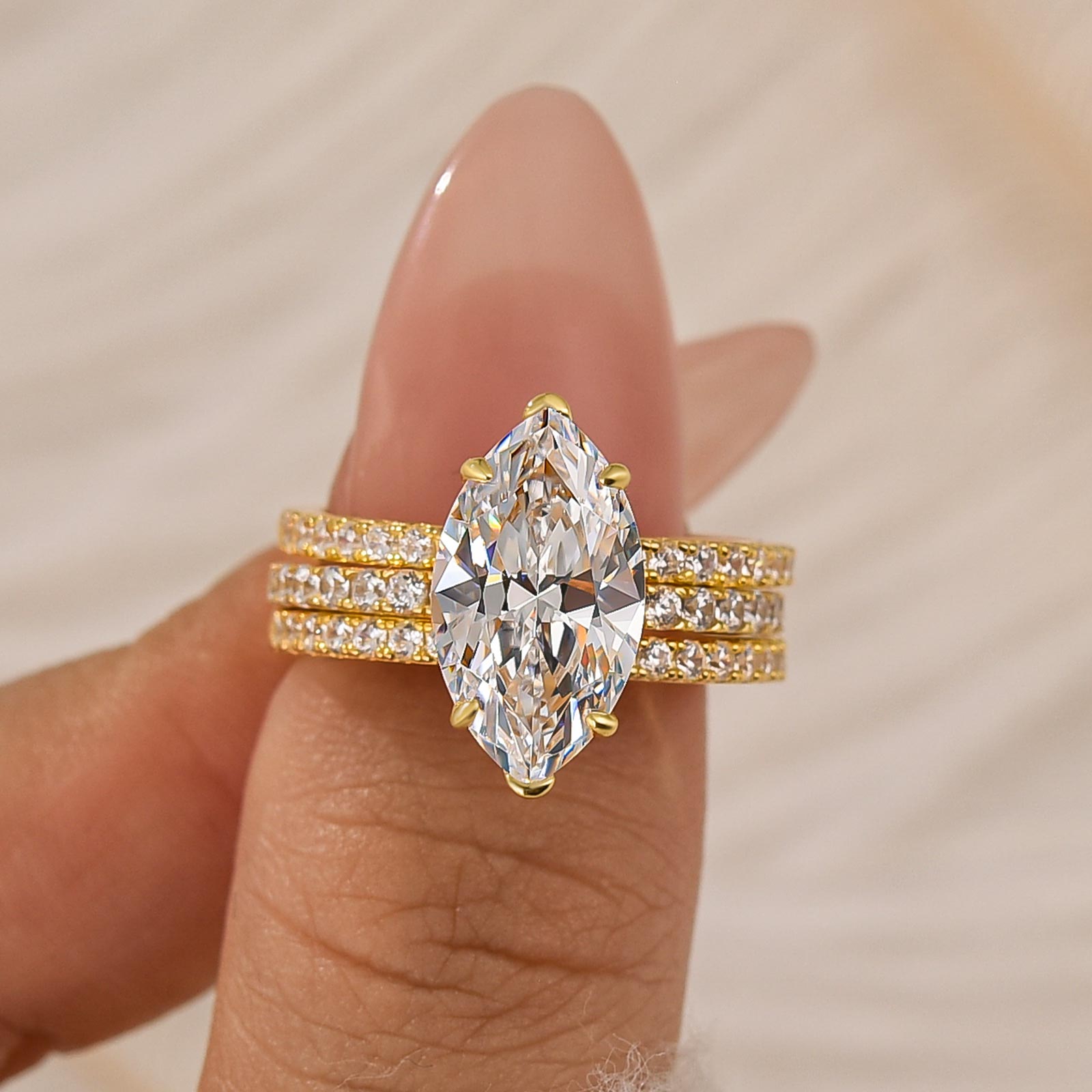 4.0Ct Marquise Cut Insert Wedding Ring Set With Engagement Ring Enhancer