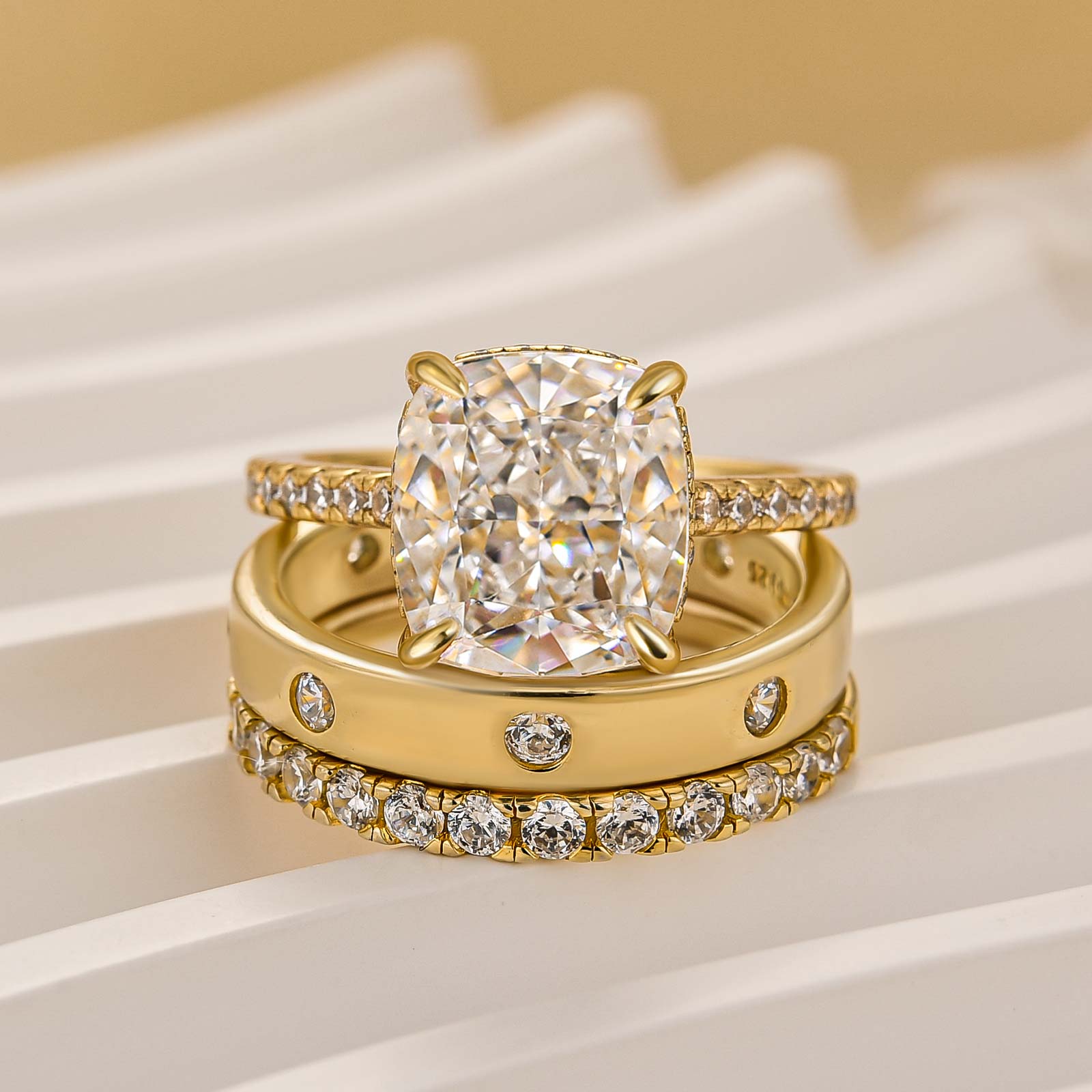 3PC 3.0Ct Cushion Cut Wedding Ring Set With Two Classic Wedding Bands