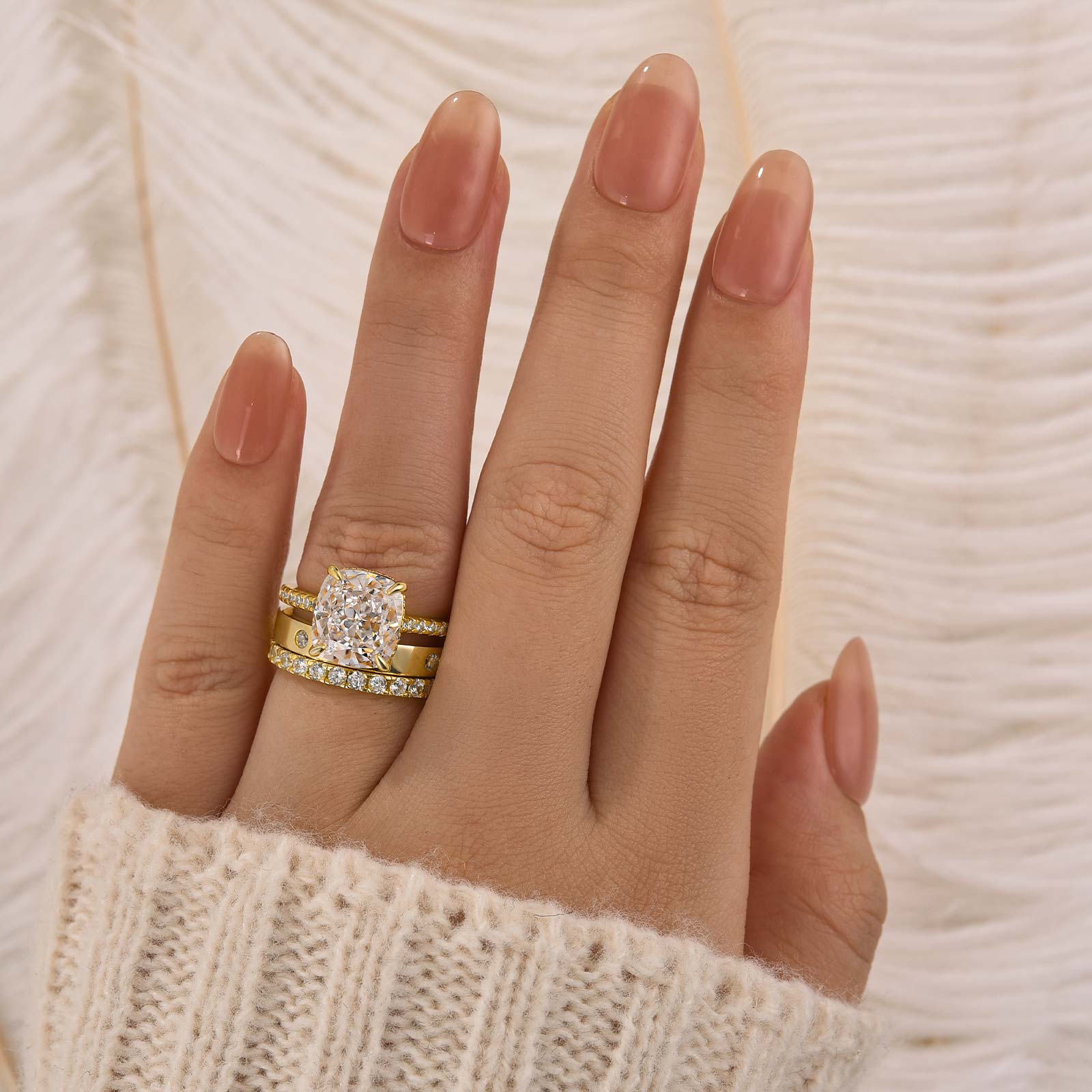 3PC 3.0Ct Cushion Cut Wedding Ring Set With Two Classic Wedding Bands