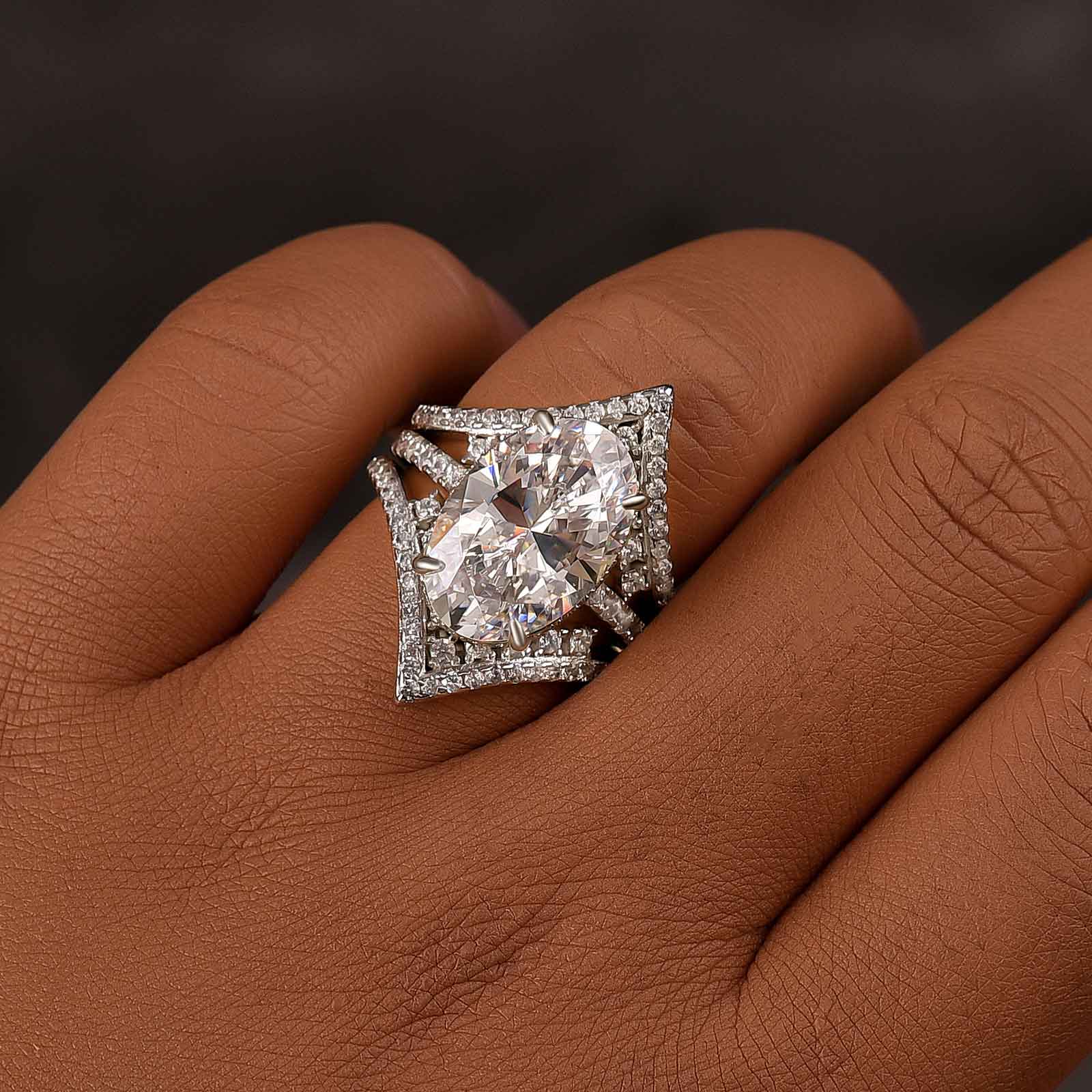 6.0Ct Oval Cut Pavé Engagement Ring with Enhancer Wedding Band