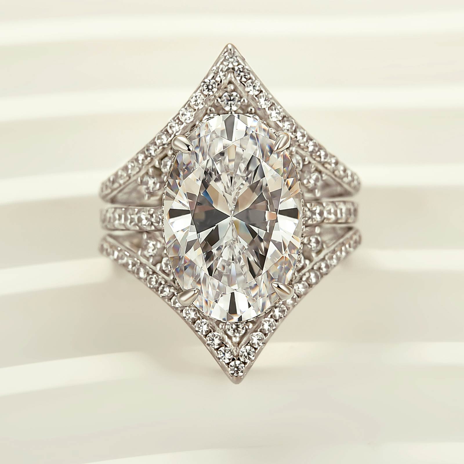 6.0Ct Oval Cut Pavé Engagement Ring with Enhancer Wedding Band