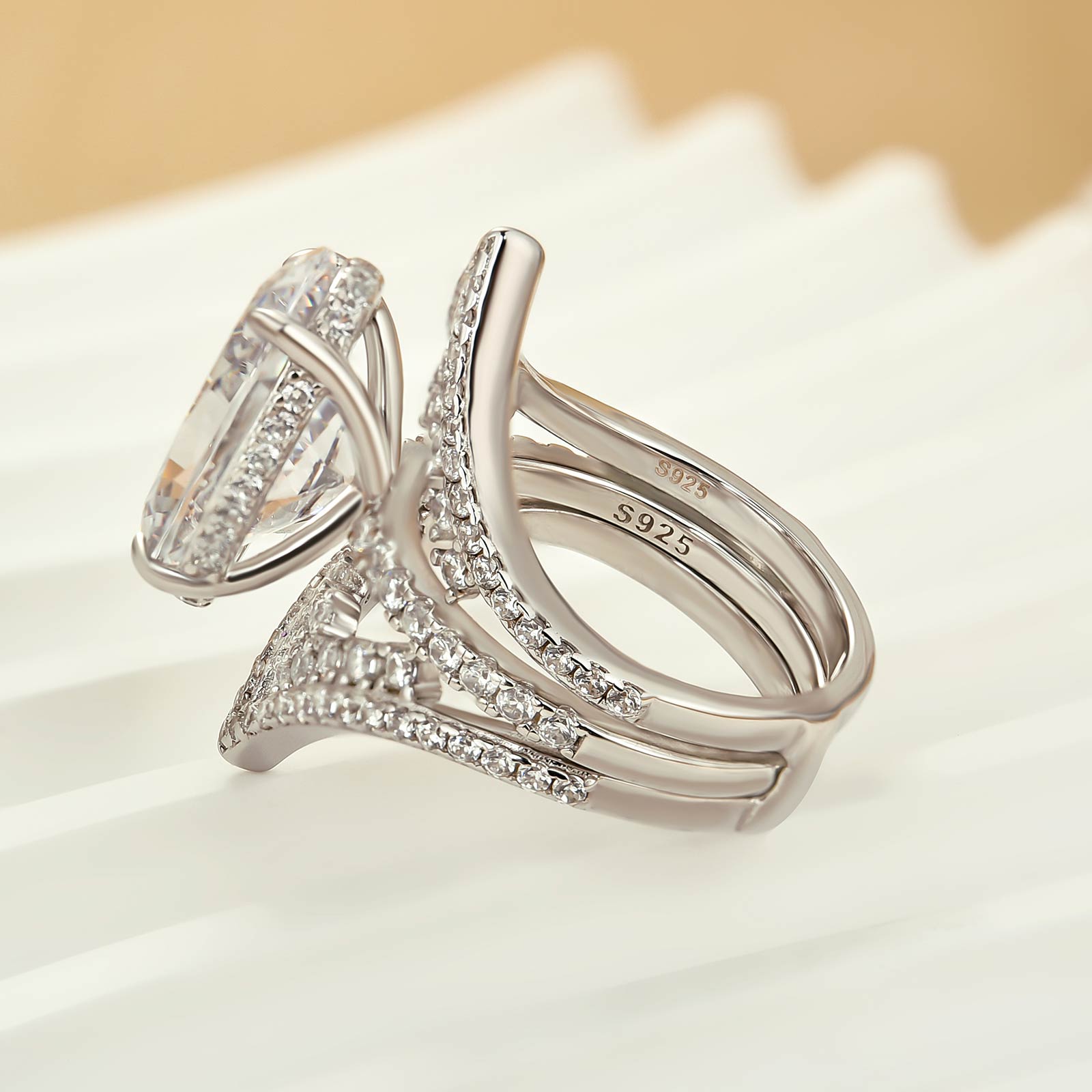 6.0Ct Oval Cut Pavé Engagement Ring with Enhancer Wedding Band